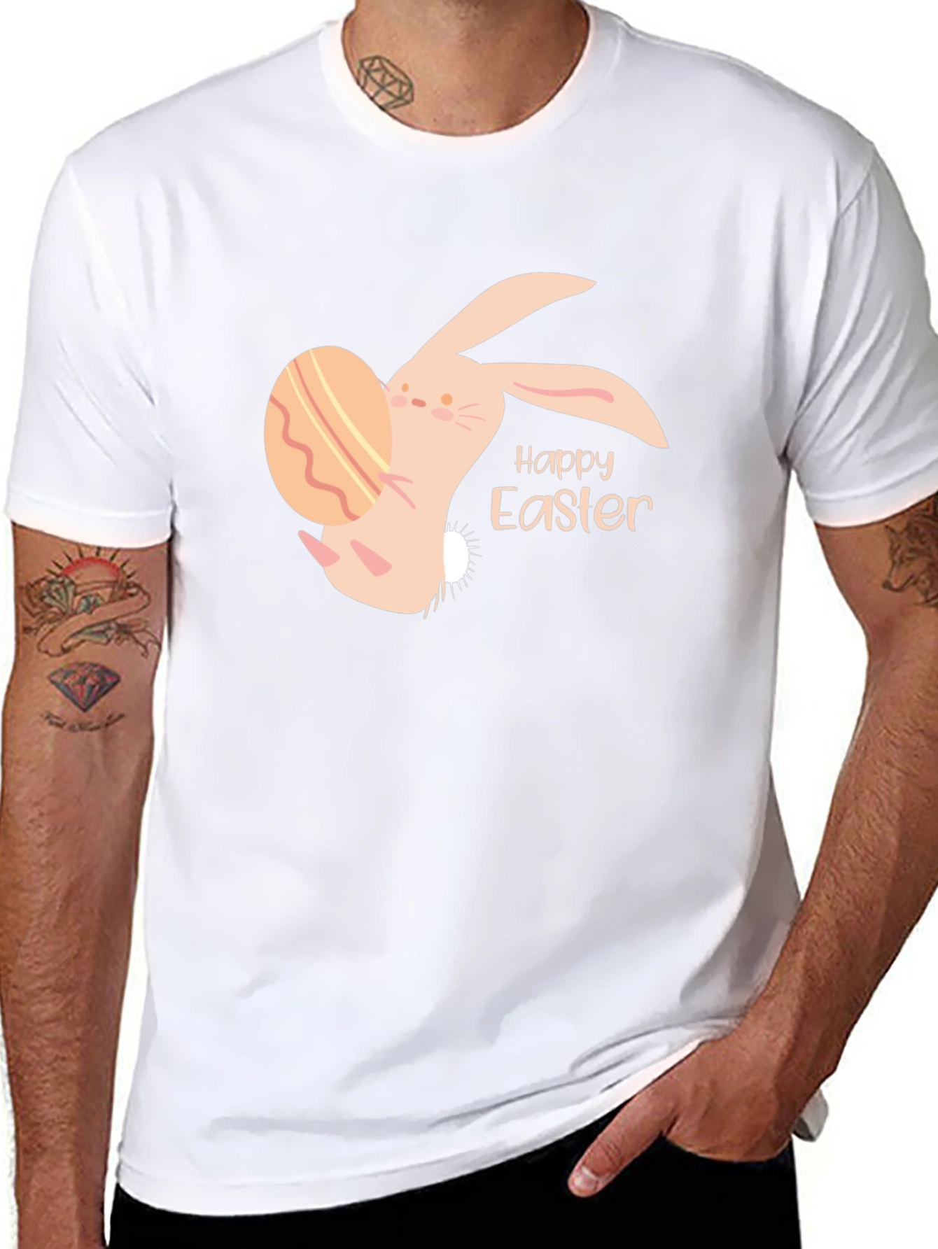 Happy Easter Bunny Egg Graphic Tee - Black