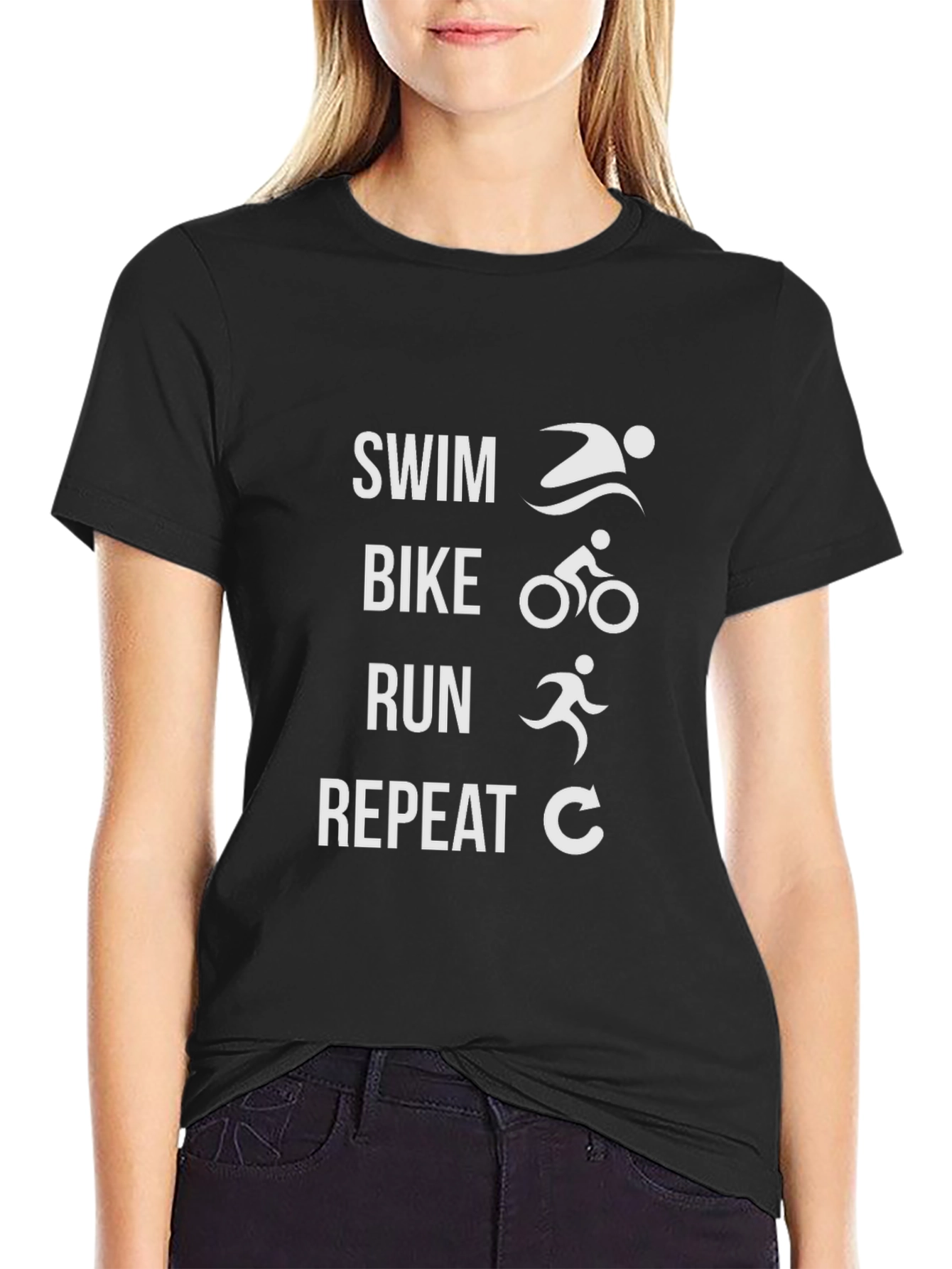 Triathlon T-Shirt: Swim Bike Run Repeat - Athletes Choice