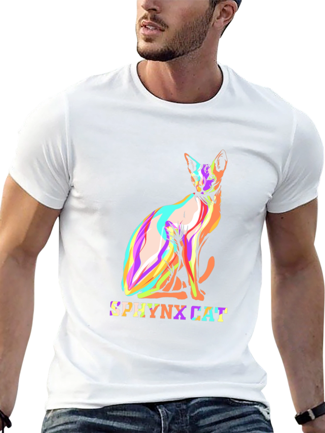 Cool Sphynx Cat Graphic Tee - Black Cotton T-Shirt
