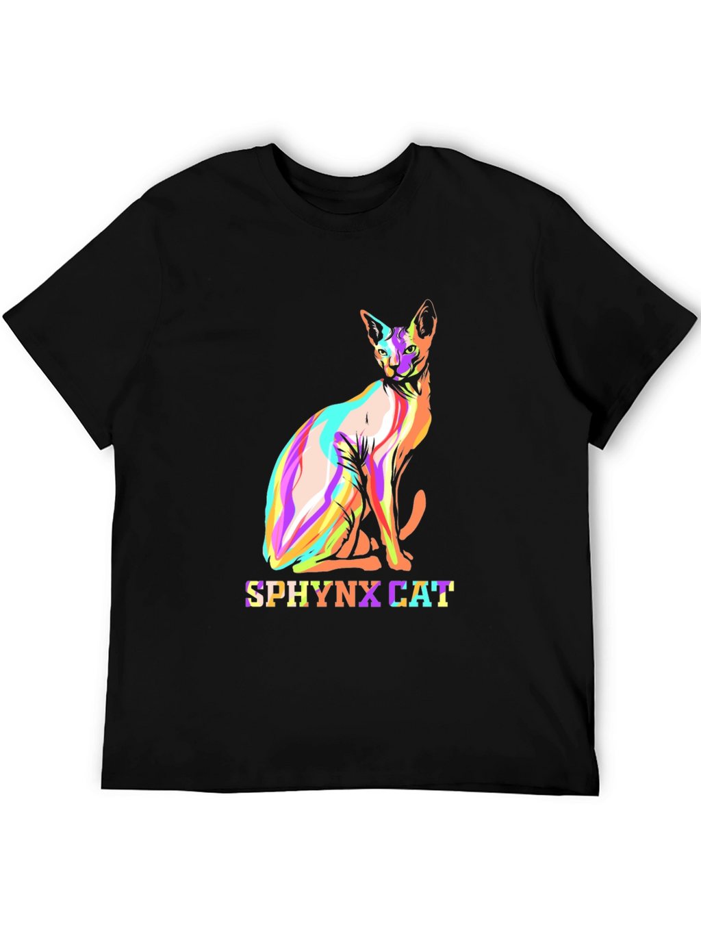 Cool Sphynx Cat Graphic Tee - Black Cotton T-Shirt