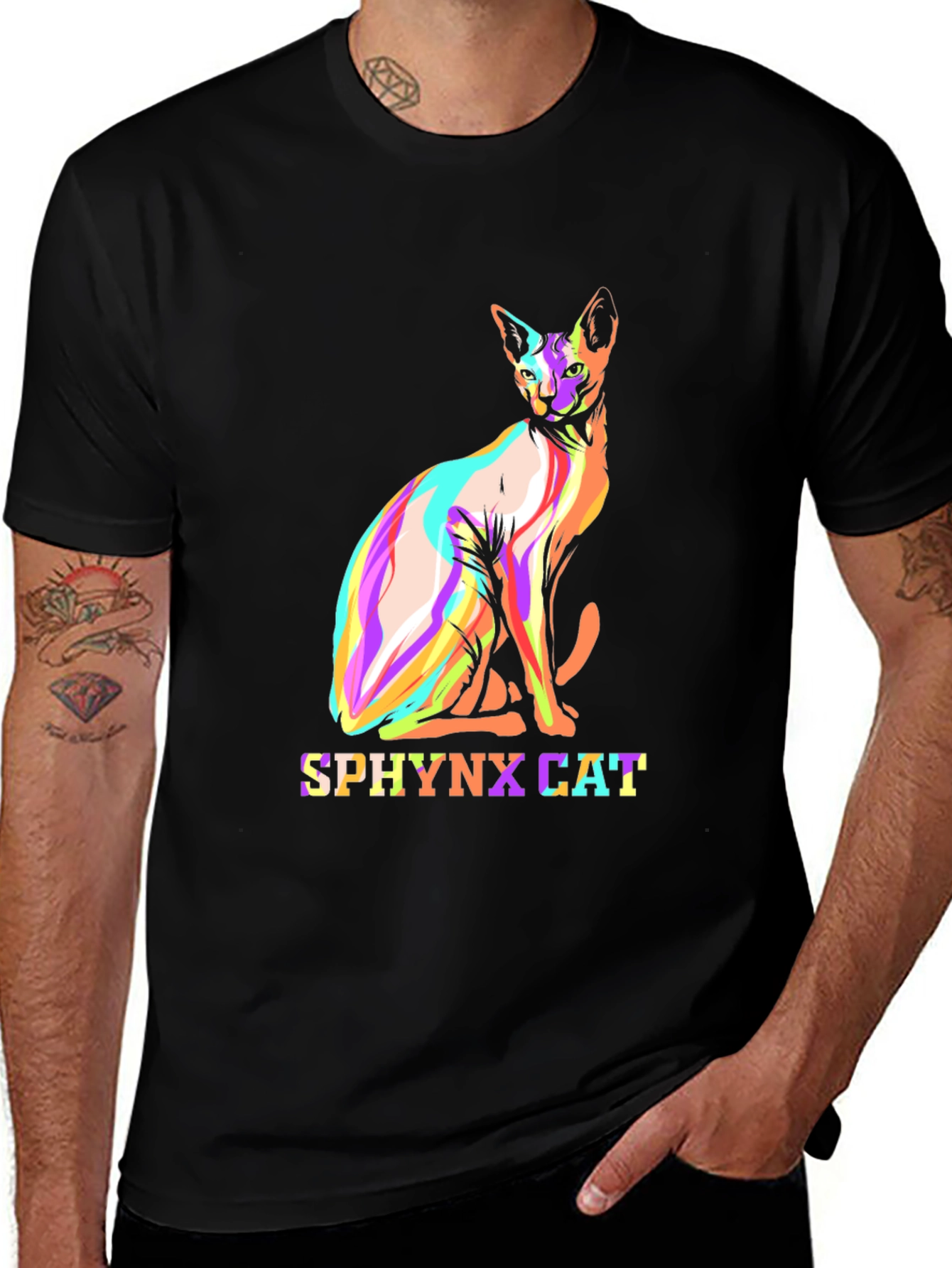 Cool Sphynx Cat Graphic Tee - Black Cotton T-Shirt