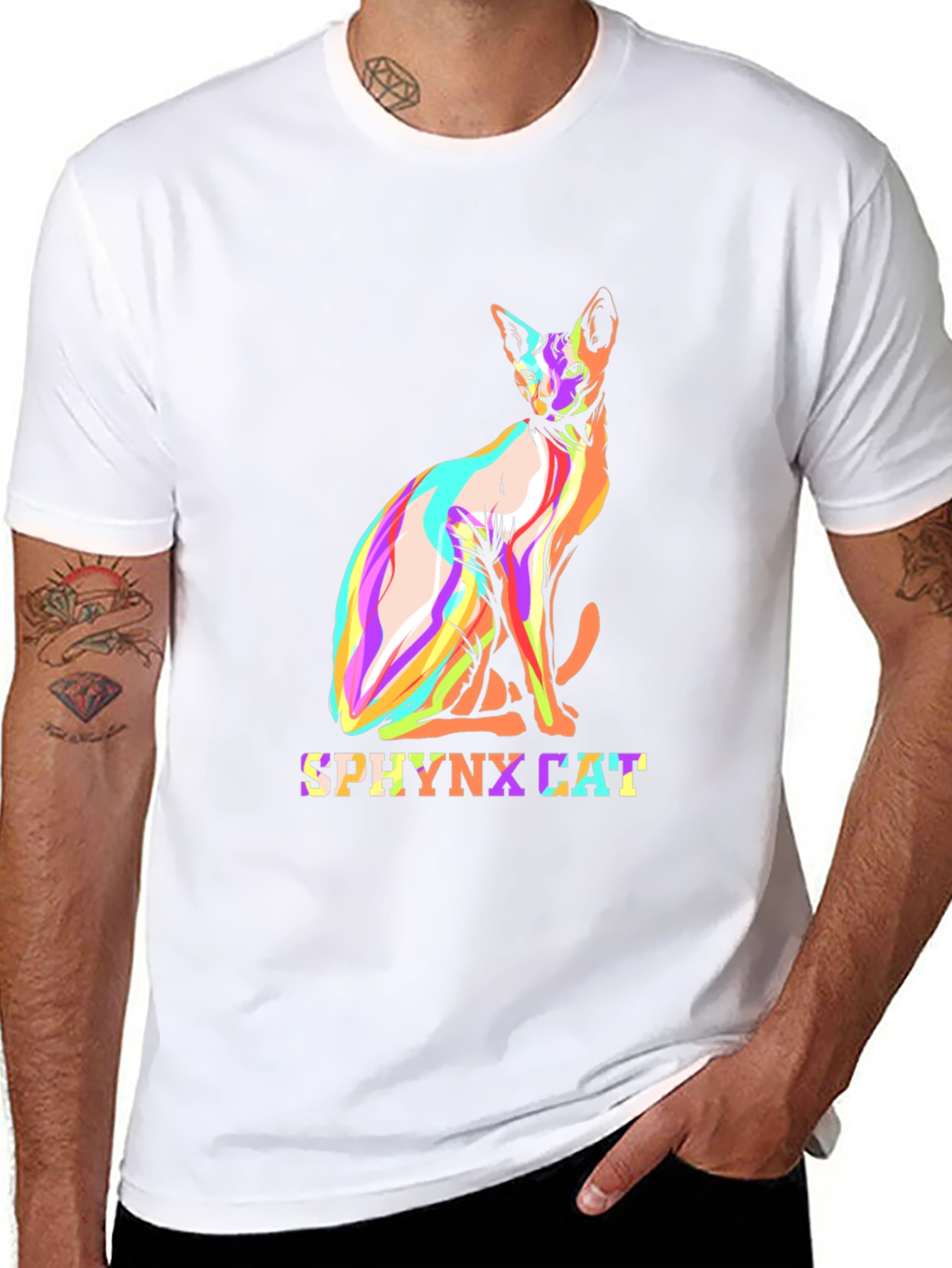 Cool Sphynx Cat Graphic Tee - Black Cotton T-Shirt