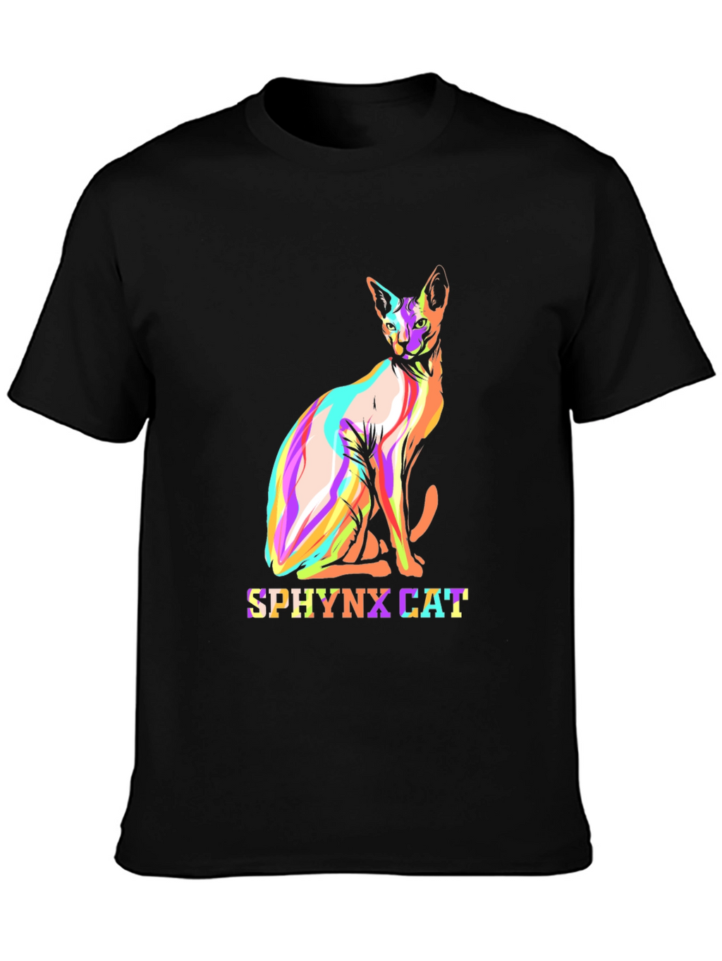 Cool Sphynx Cat Graphic Tee - Black Cotton T-Shirt
