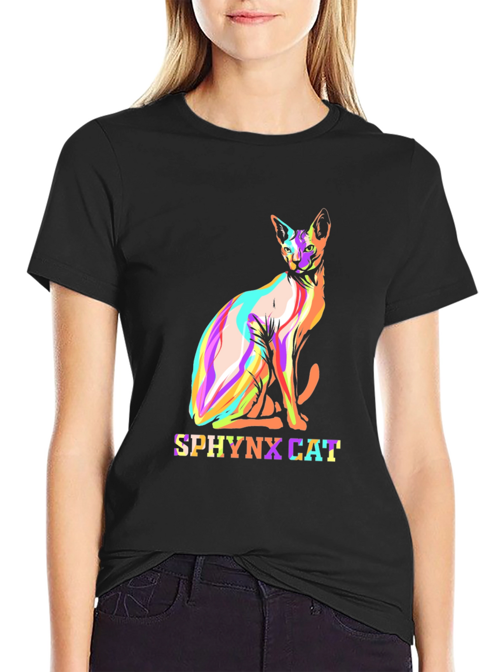 Cool Sphynx Cat Graphic Tee - Black Cotton T-Shirt