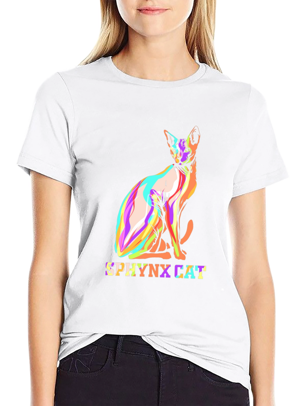 Cool Sphynx Cat Graphic Tee - Black Cotton T-Shirt
