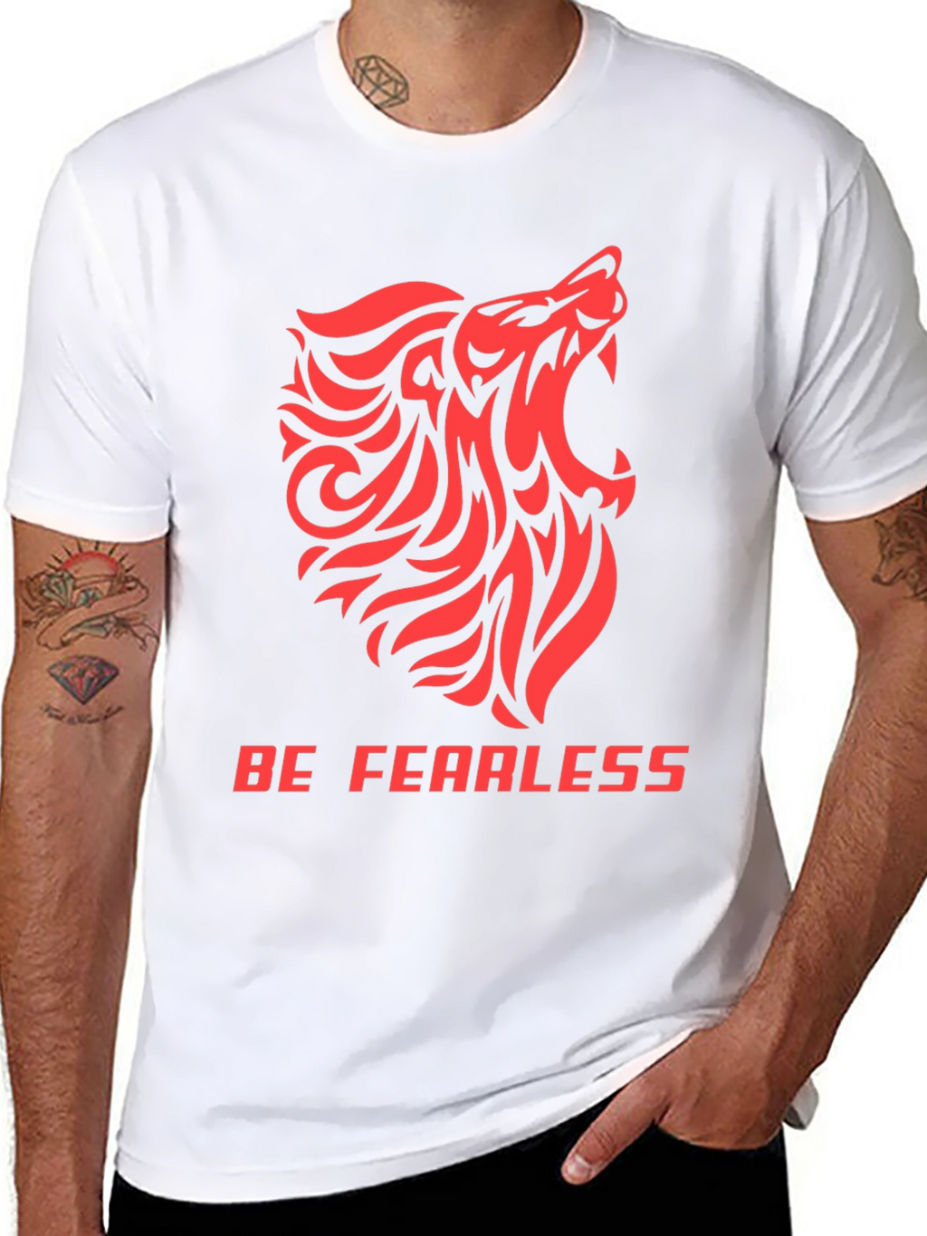 Be Fearless Graphic Tee - Tribal Lion Design