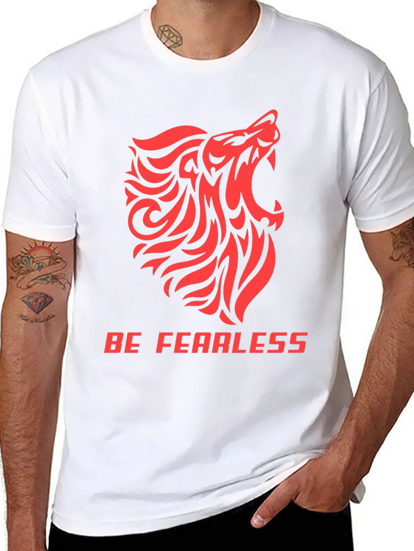 Be Fearless Graphic Tee - Tribal Lion Design