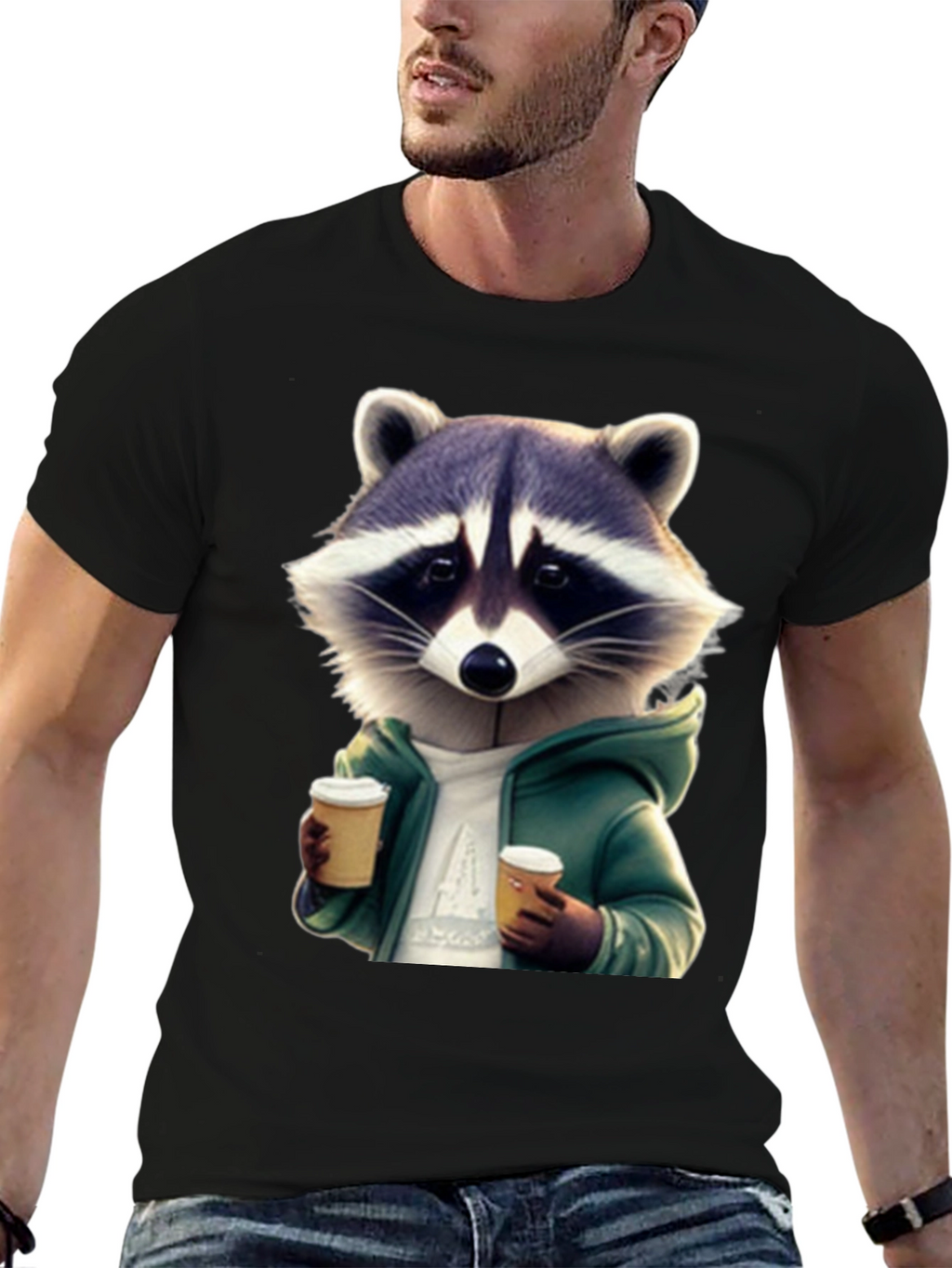 Coffee Raccoon Black T-Shirt