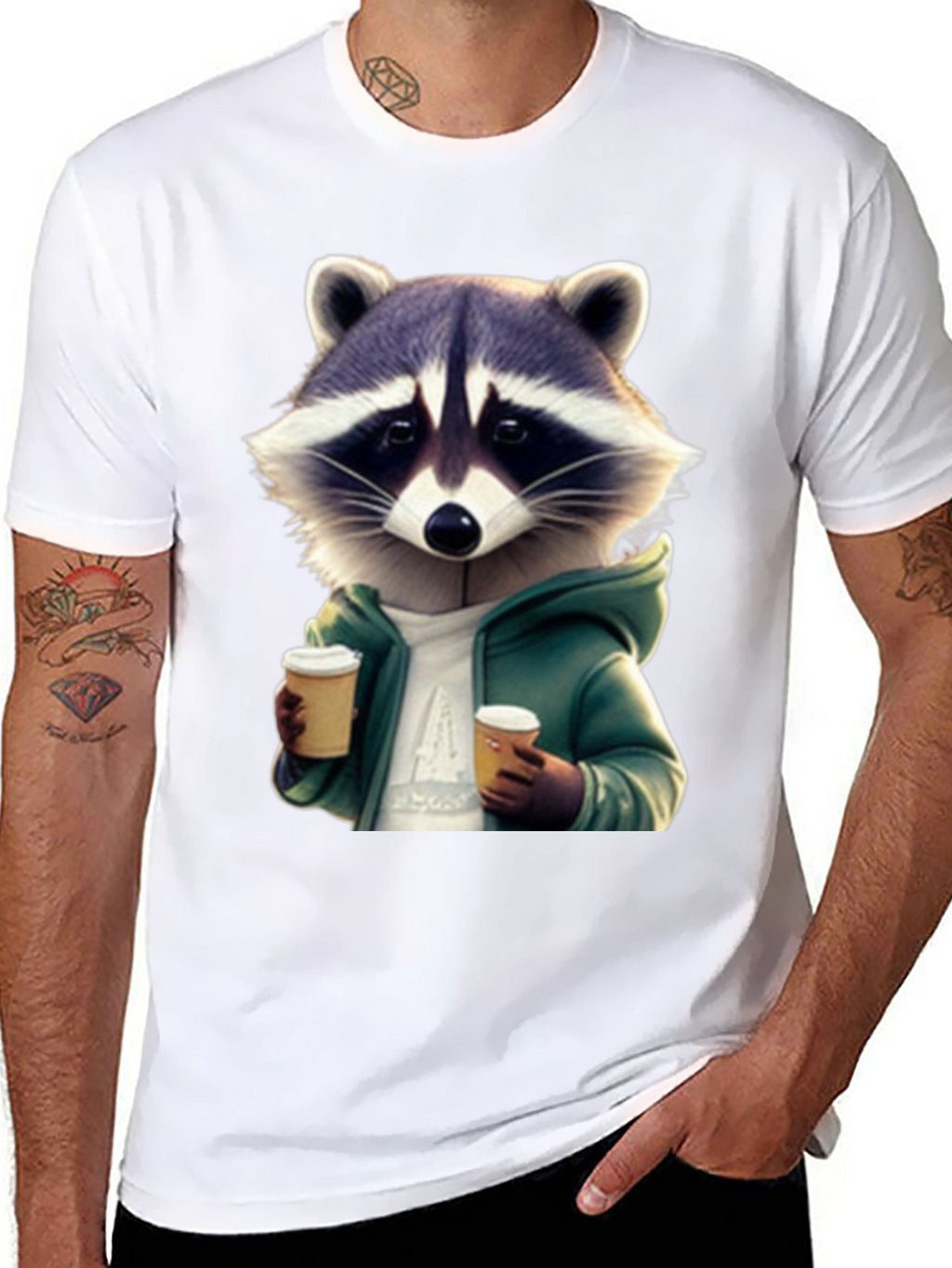 Coffee Raccoon Black T-Shirt