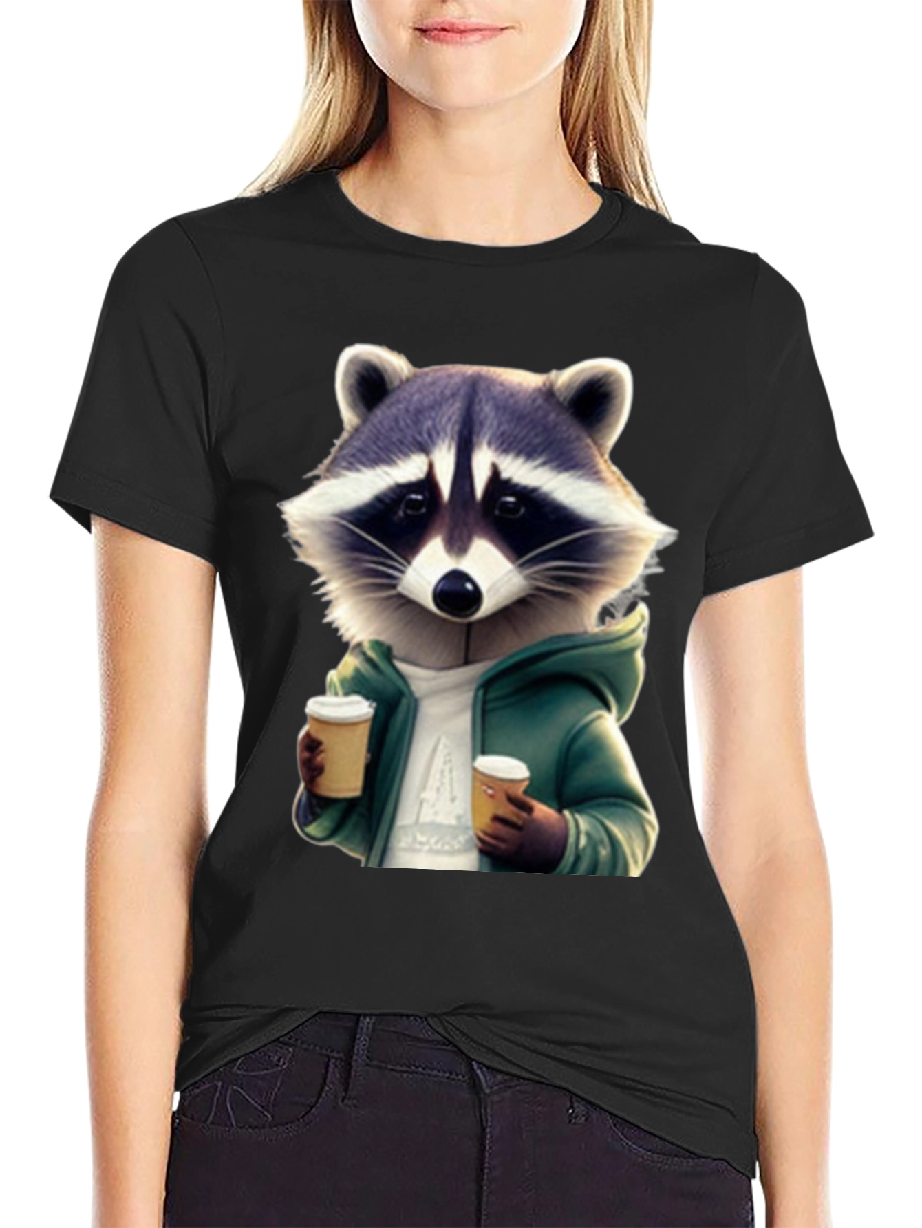 Coffee Raccoon Black T-Shirt