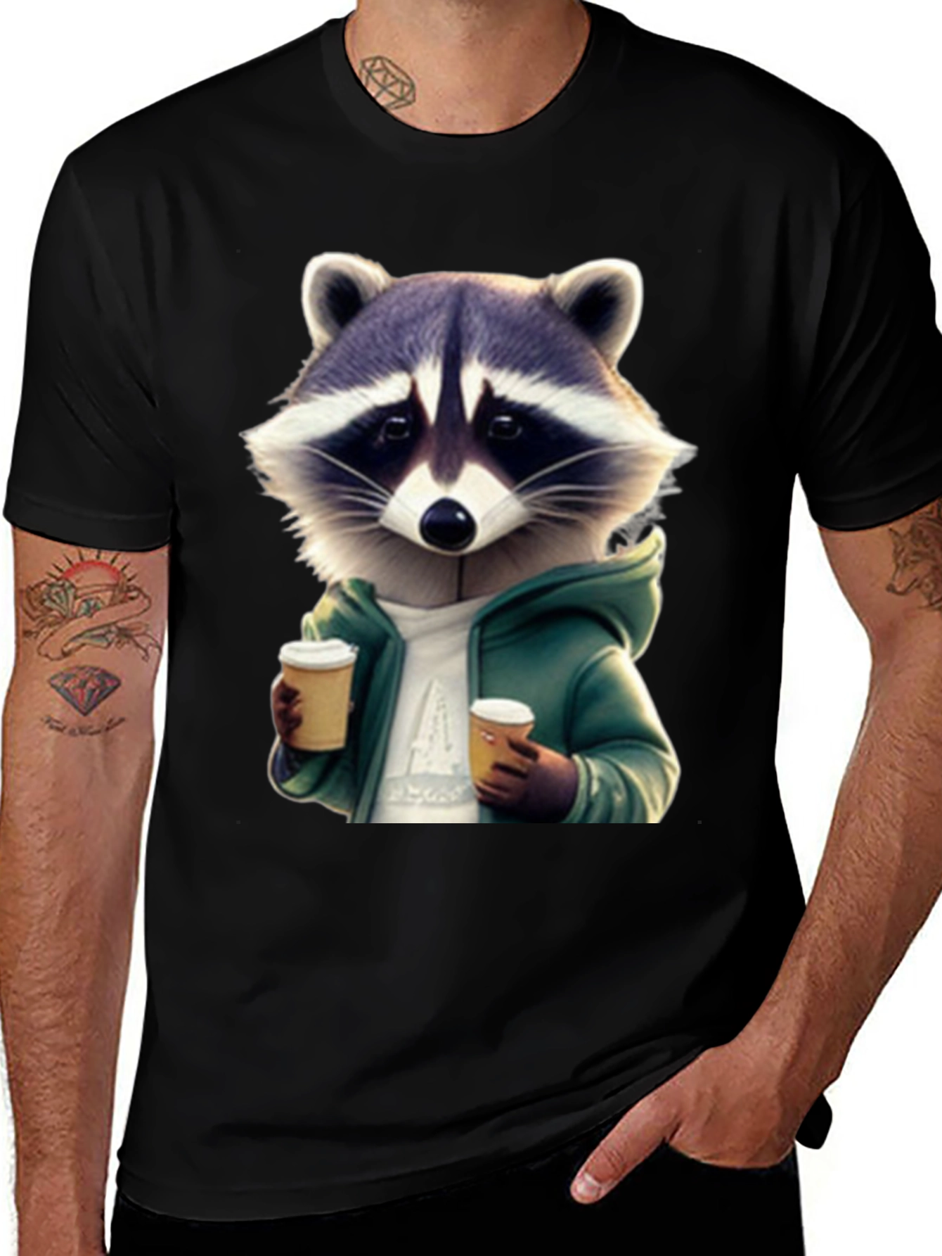 Coffee Raccoon Black T-Shirt