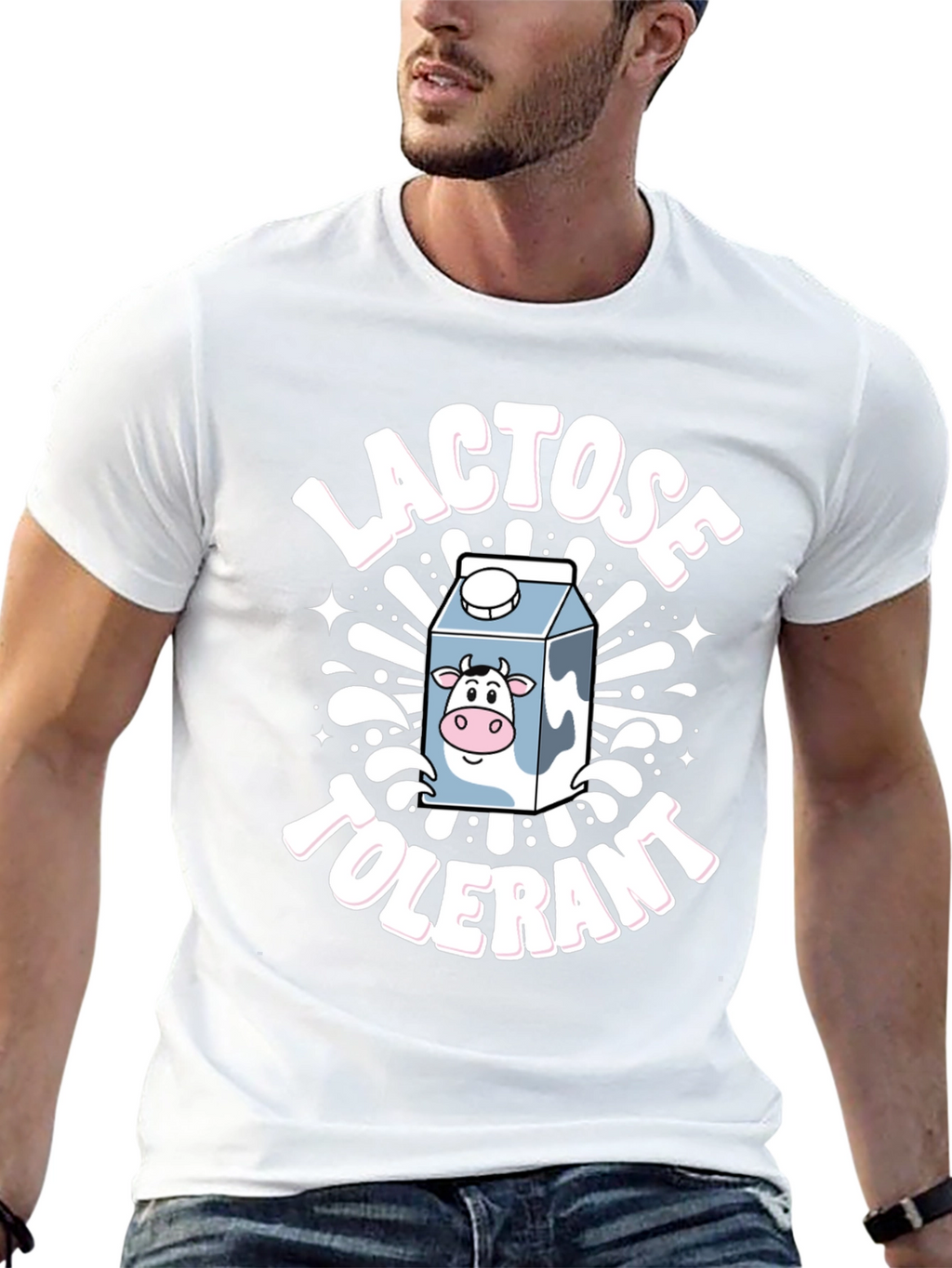 Lactose Tolerant Graphic Tee -  Novelty Milk Cartoon T-Shirt