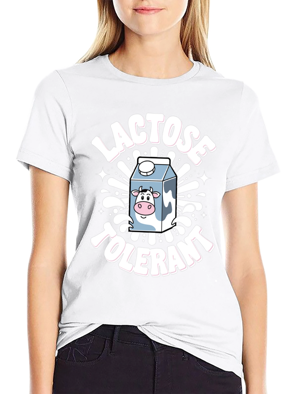 Lactose Tolerant Graphic Tee -  Novelty Milk Cartoon T-Shirt