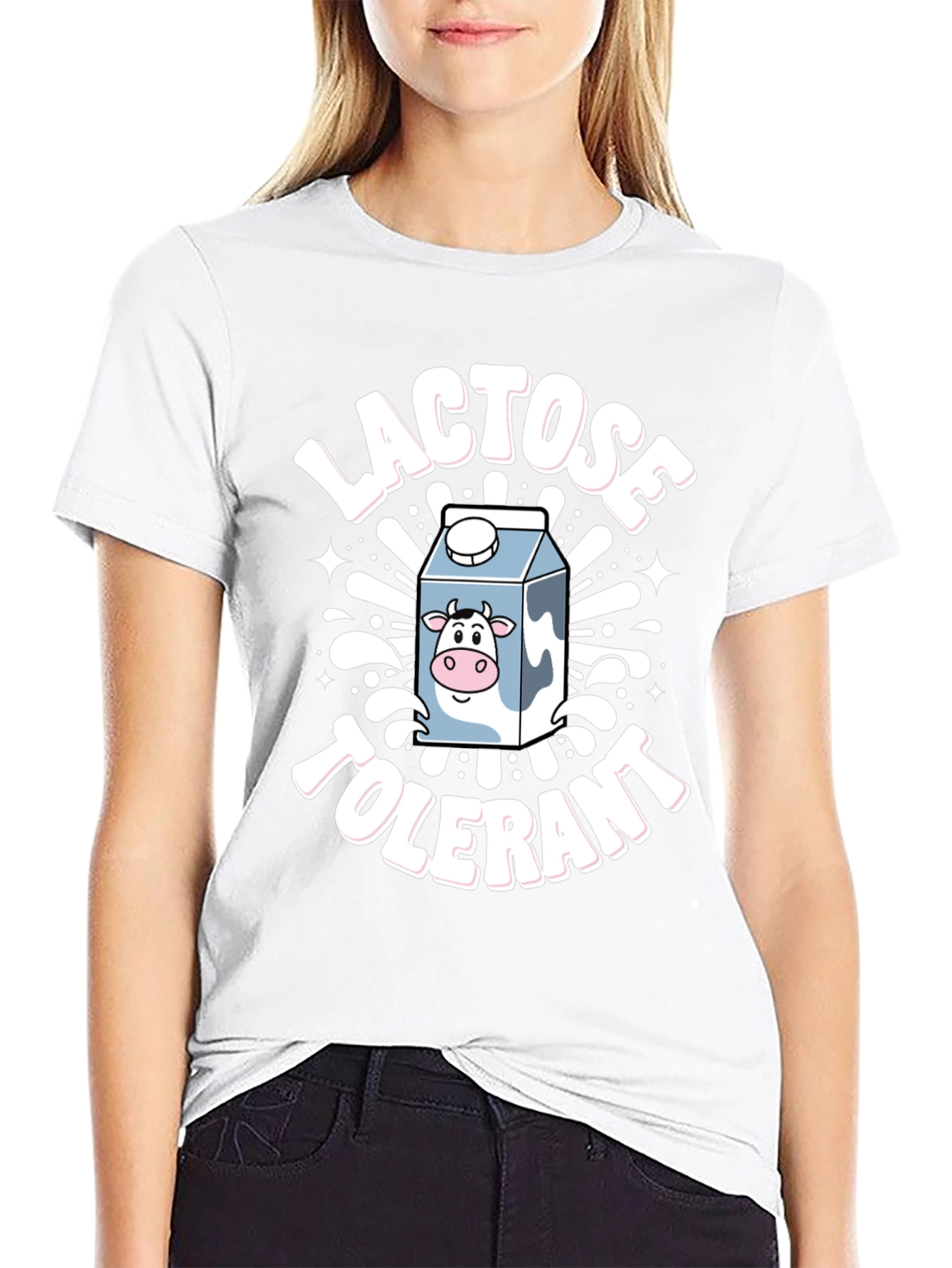 Lactose Tolerant Graphic Tee -  Novelty Milk Cartoon T-Shirt