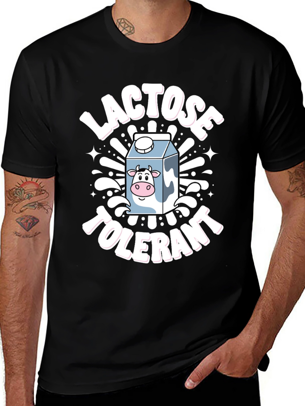 Lactose Tolerant Graphic Tee -  Novelty Milk Cartoon T-Shirt