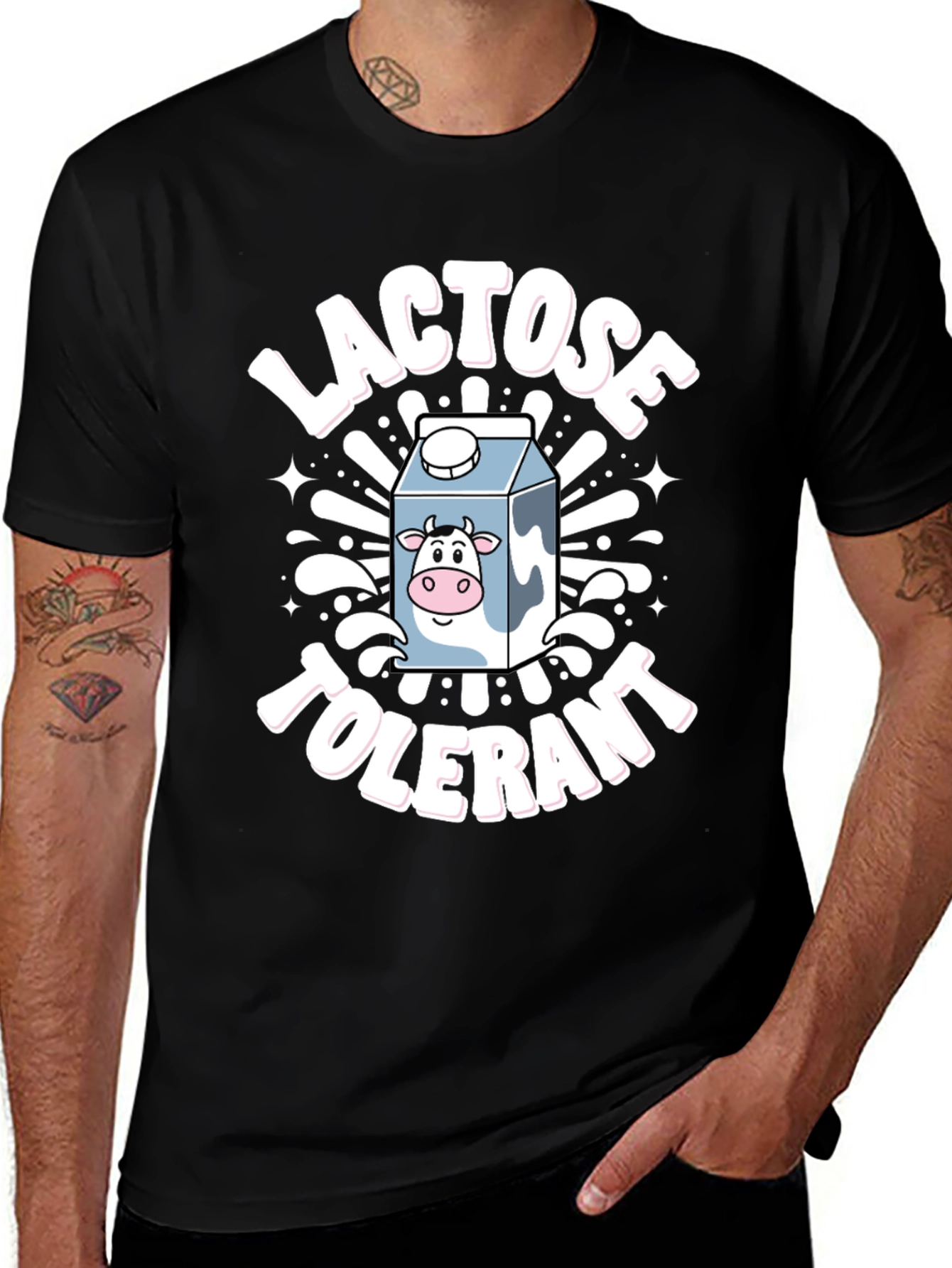 Lactose Tolerant Graphic Tee -  Novelty Milk Cartoon T-Shirt