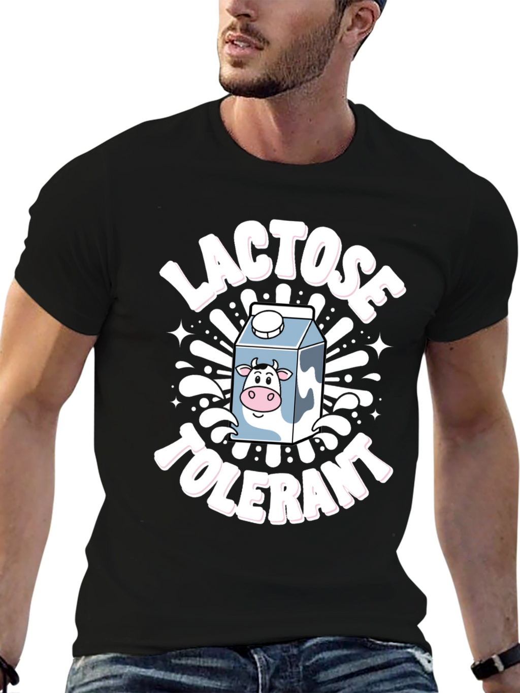 Lactose Tolerant Graphic Tee -  Novelty Milk Cartoon T-Shirt