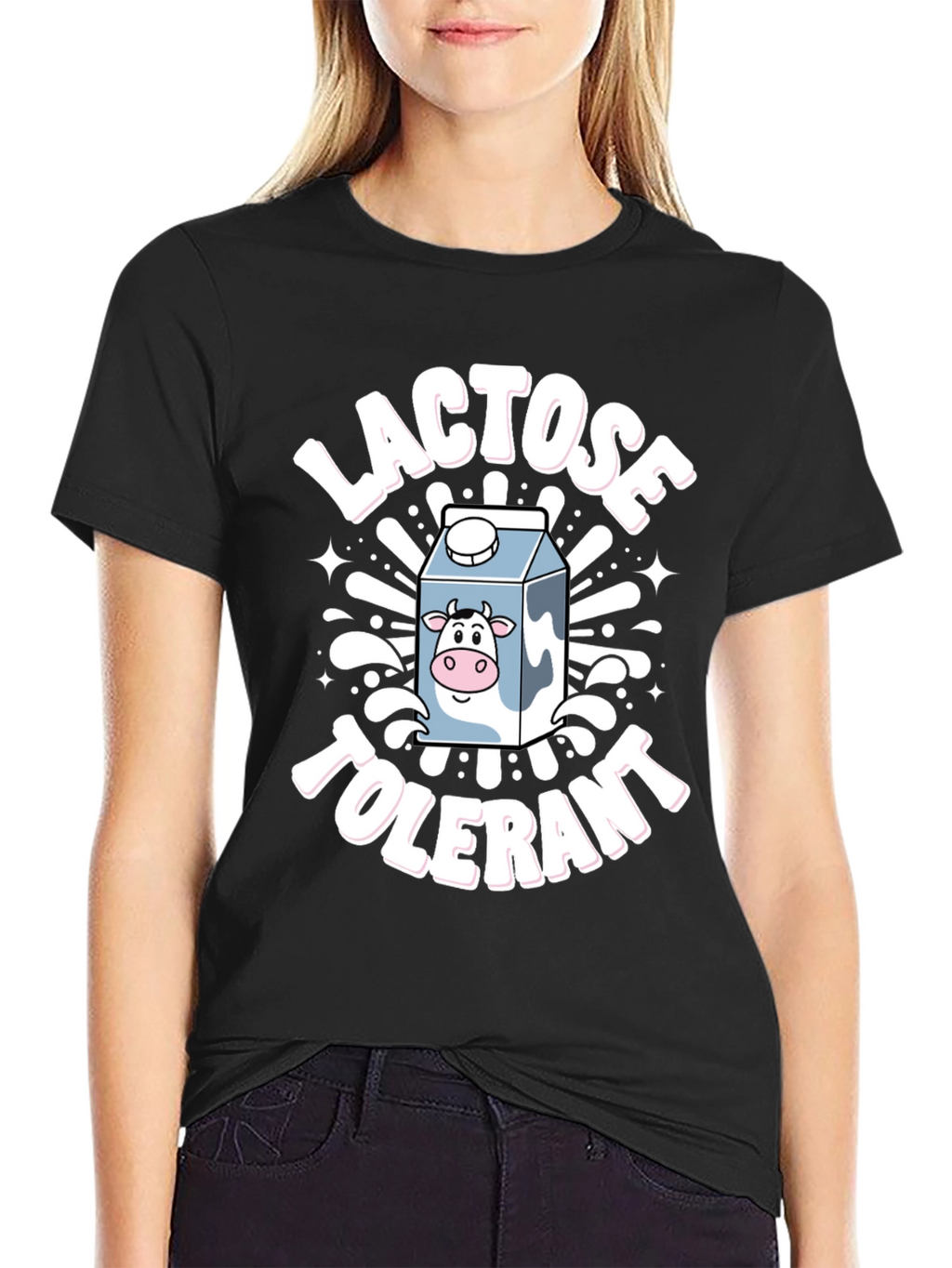 Lactose Tolerant Graphic Tee -  Novelty Milk Cartoon T-Shirt