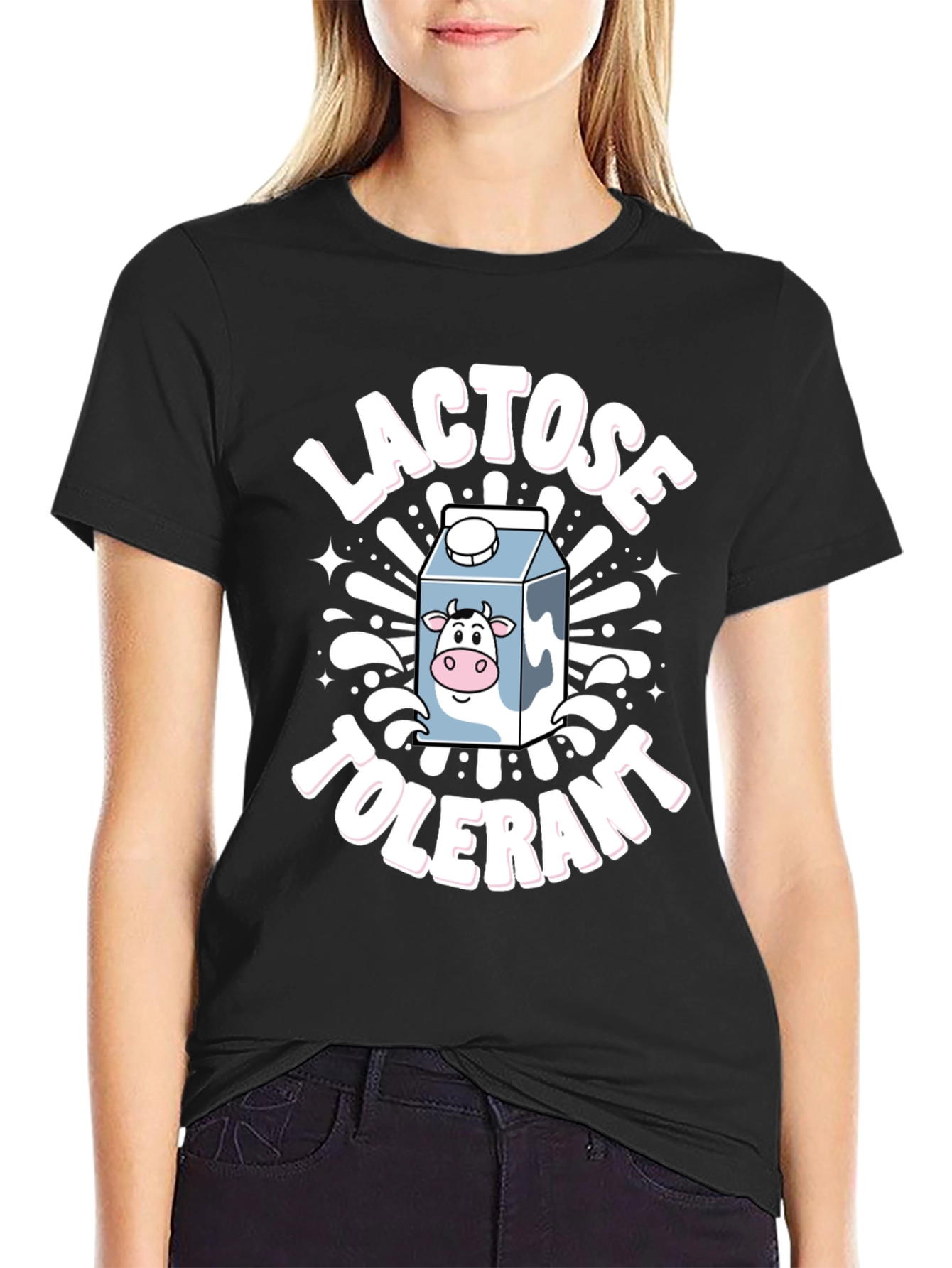 Lactose Tolerant Graphic Tee -  Novelty Milk Cartoon T-Shirt