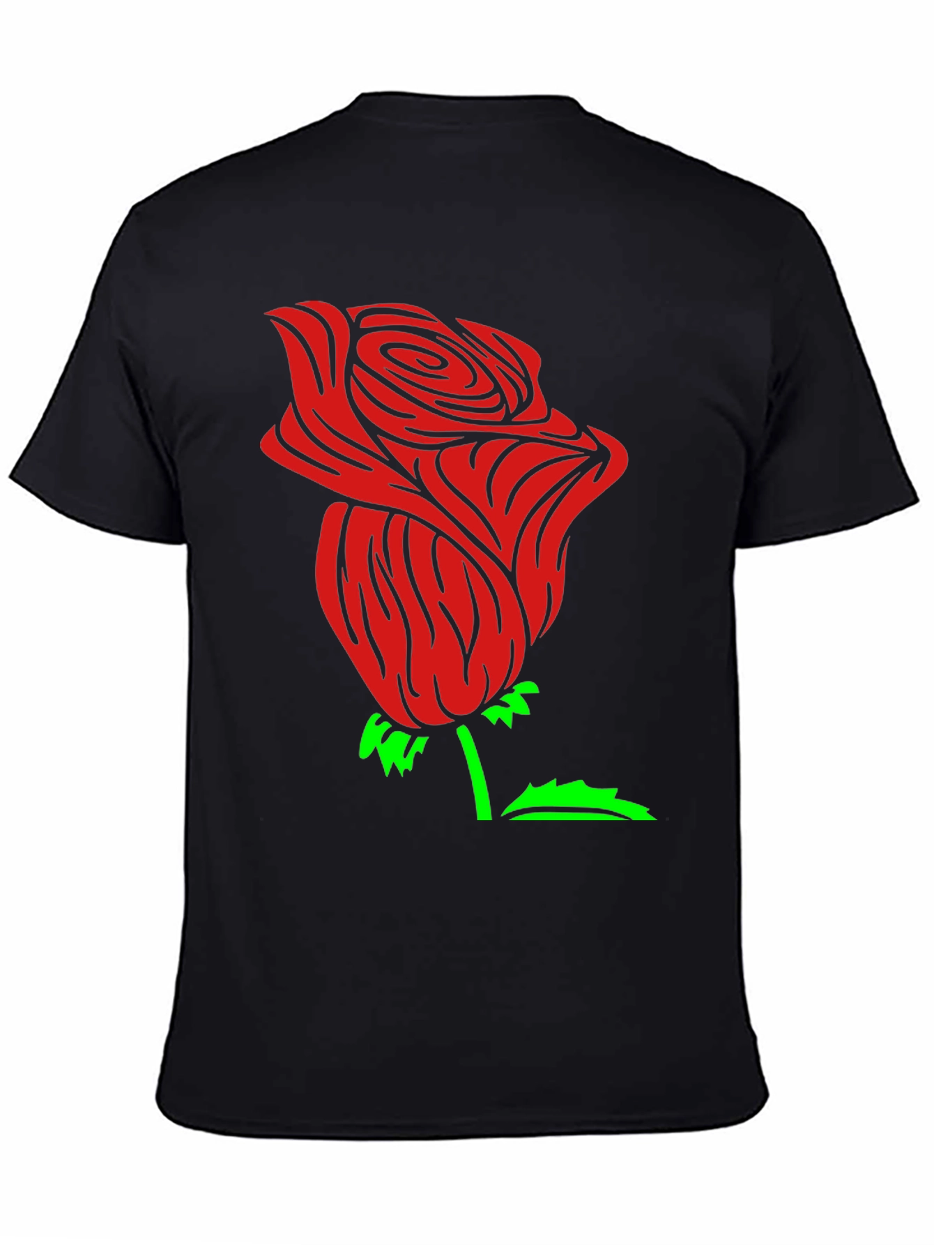 Red Rose Graphic Black Tee Shirt