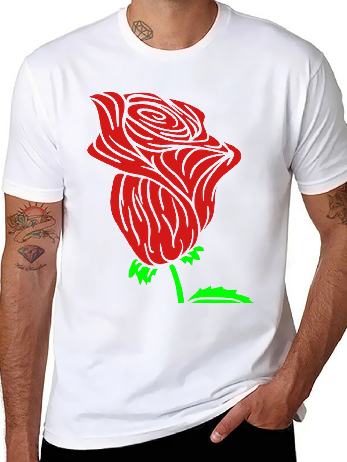 Red Rose Graphic Black Tee Shirt