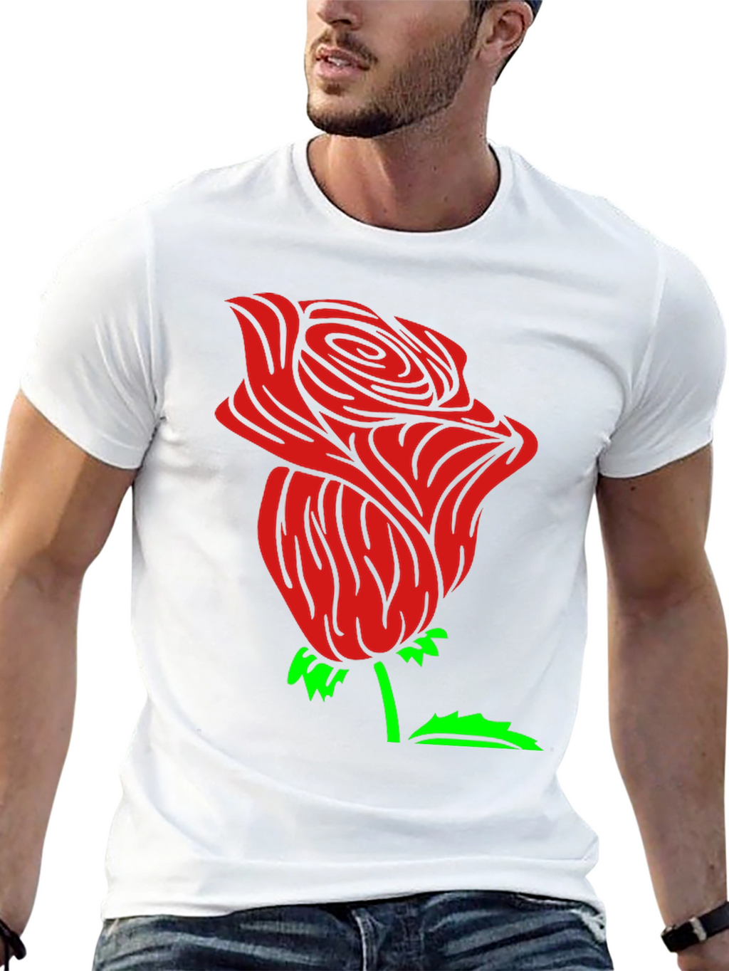 Red Rose Graphic Black Tee Shirt