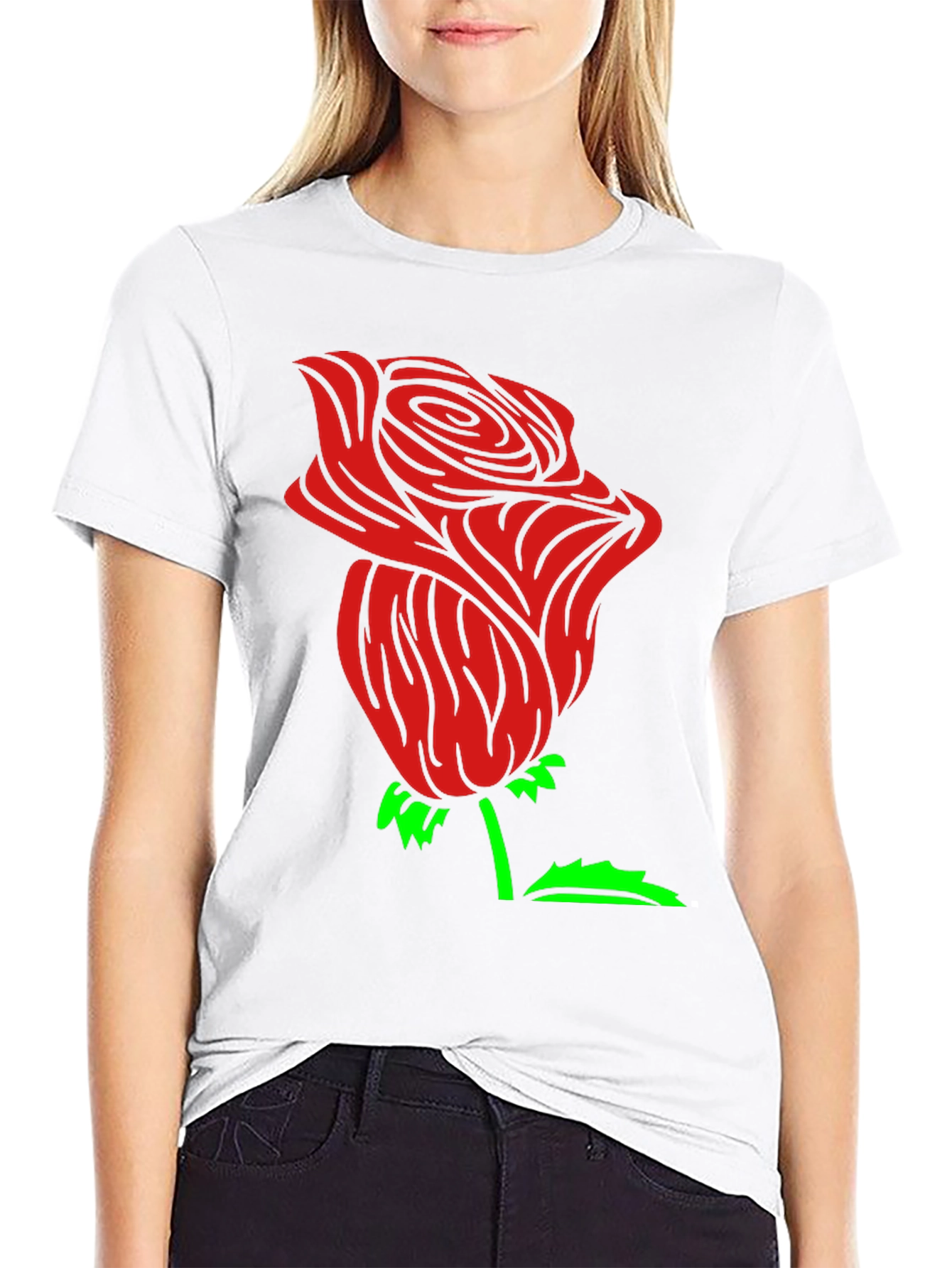 Red Rose Graphic Black Tee Shirt