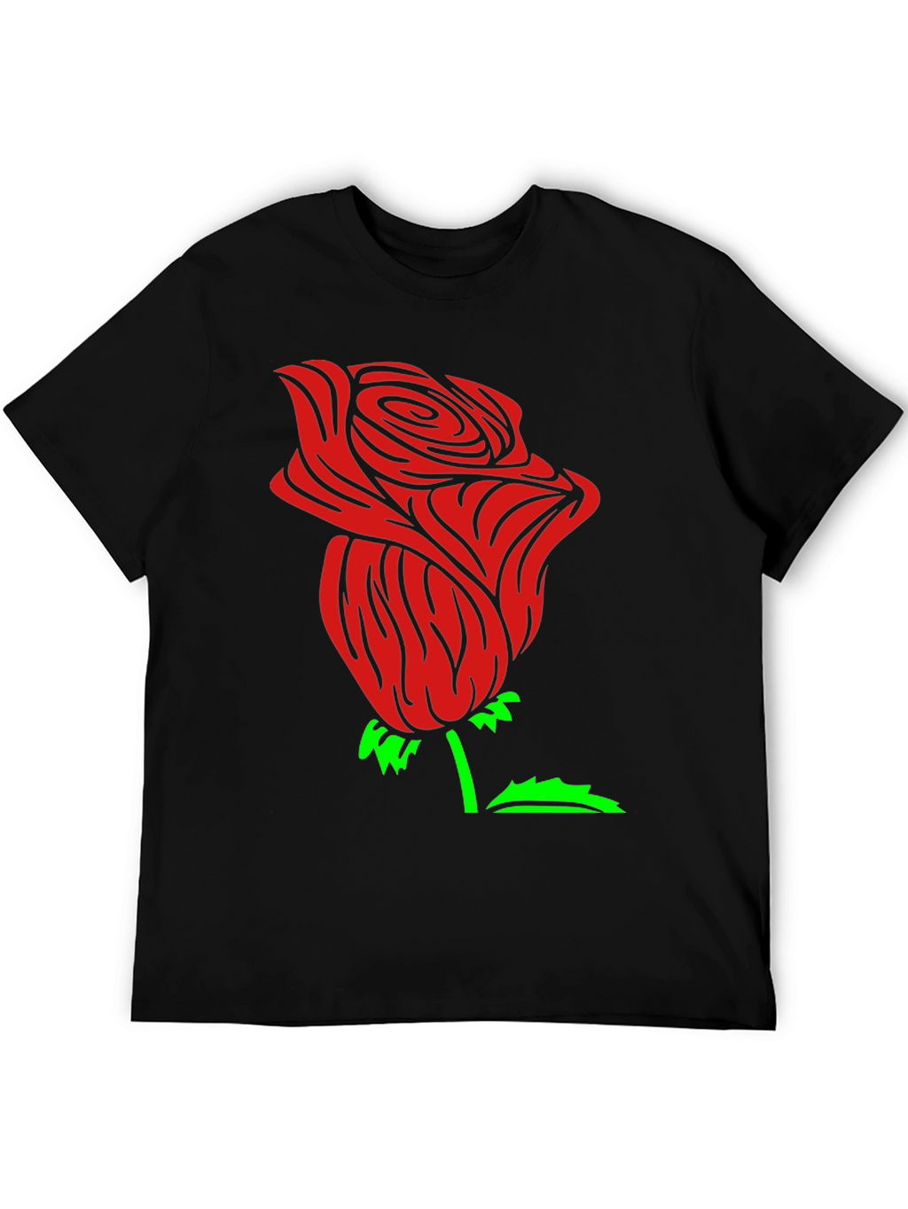 Red Rose Graphic Black Tee Shirt