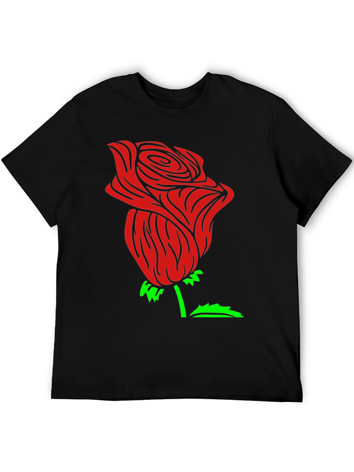 Red Rose Graphic Black Tee Shirt