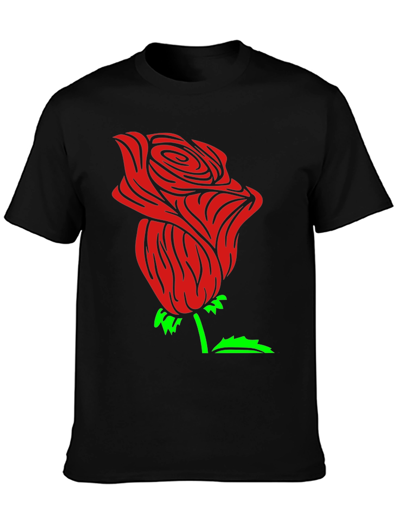 Red Rose Graphic Black Tee Shirt