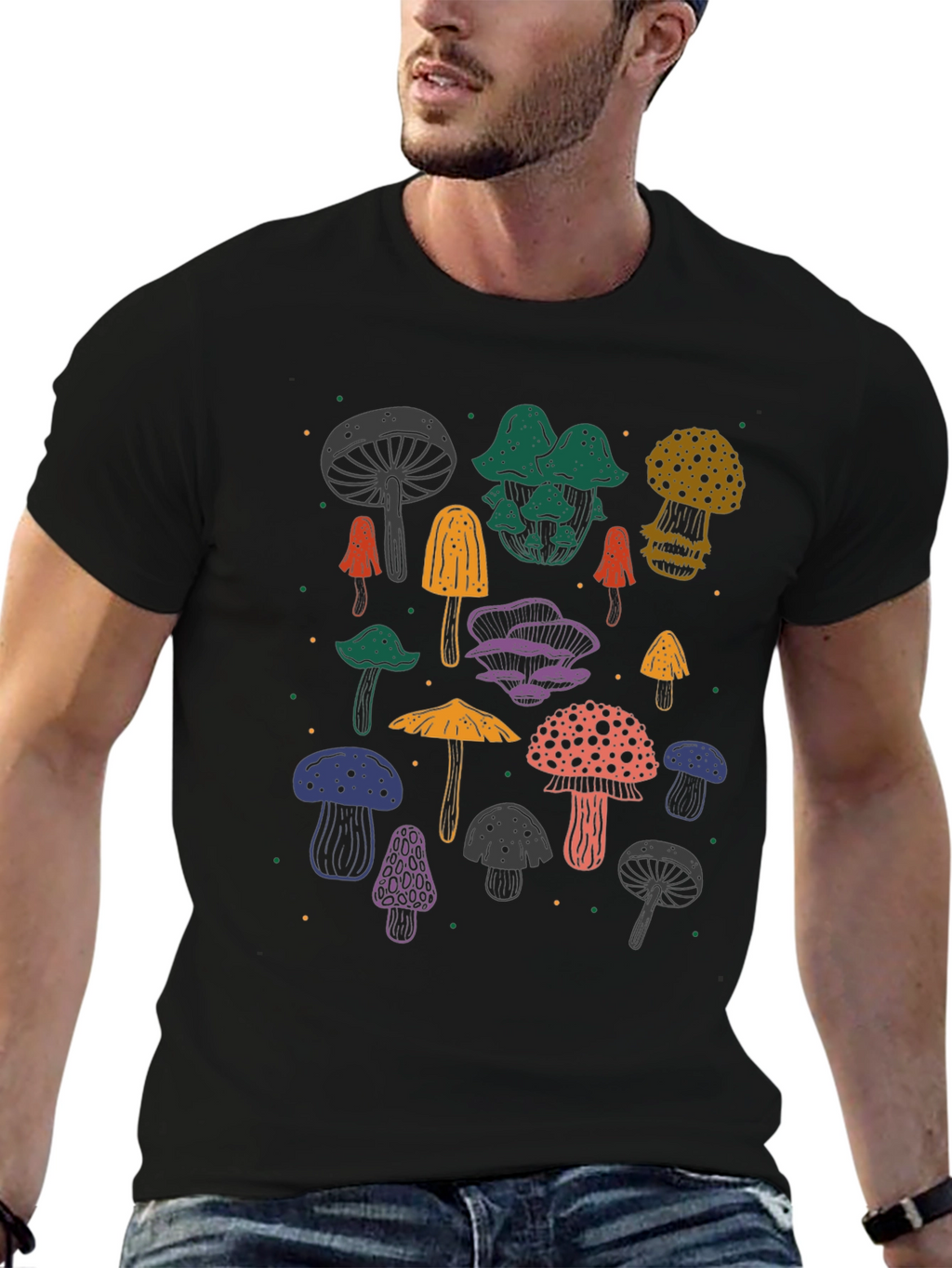 Funky Mushroom T-Shirt - Black Cotton Tee