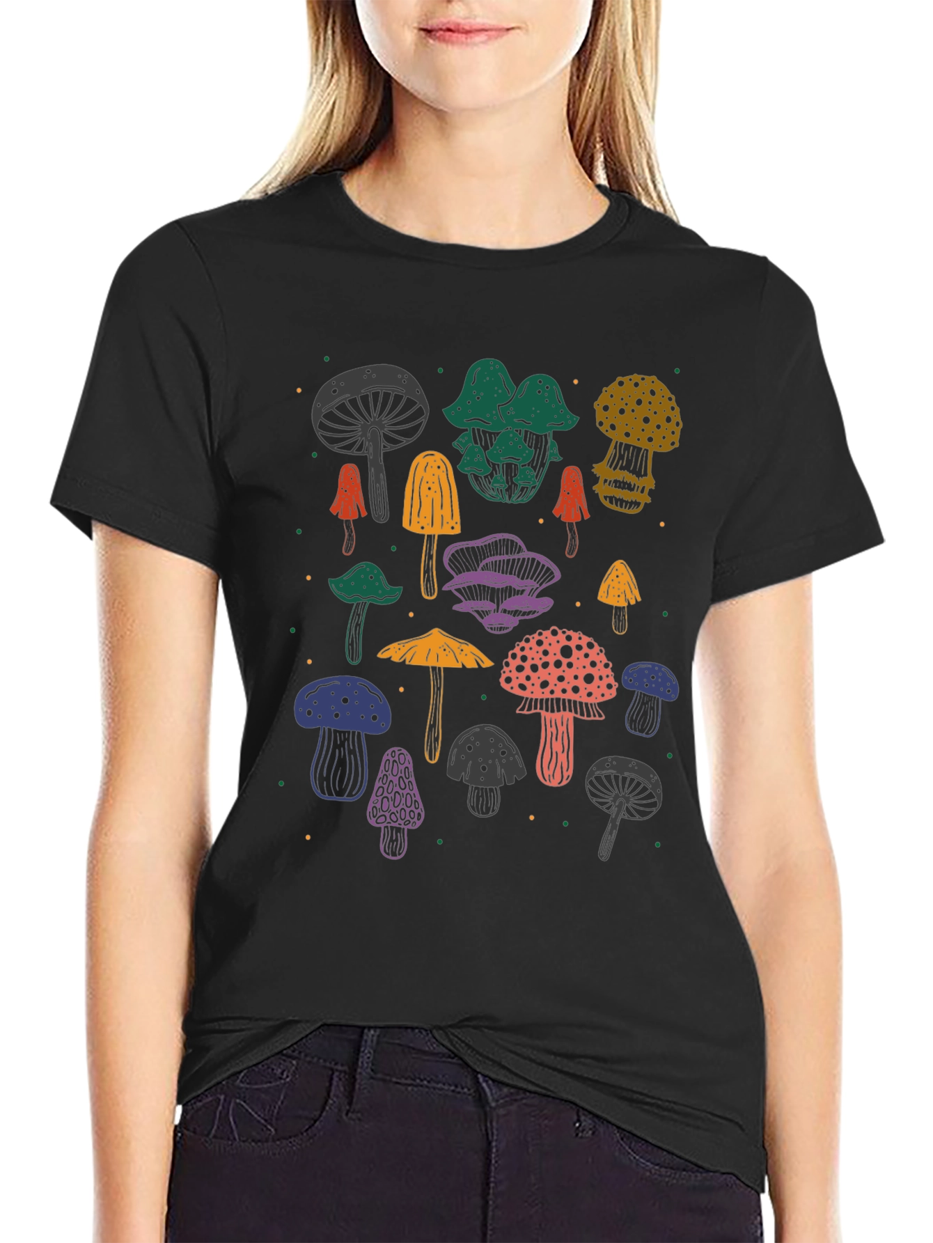 Funky Mushroom T-Shirt - Black Cotton Tee