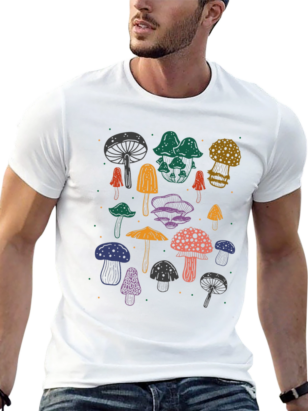 Funky Mushroom T-Shirt - Black Cotton Tee