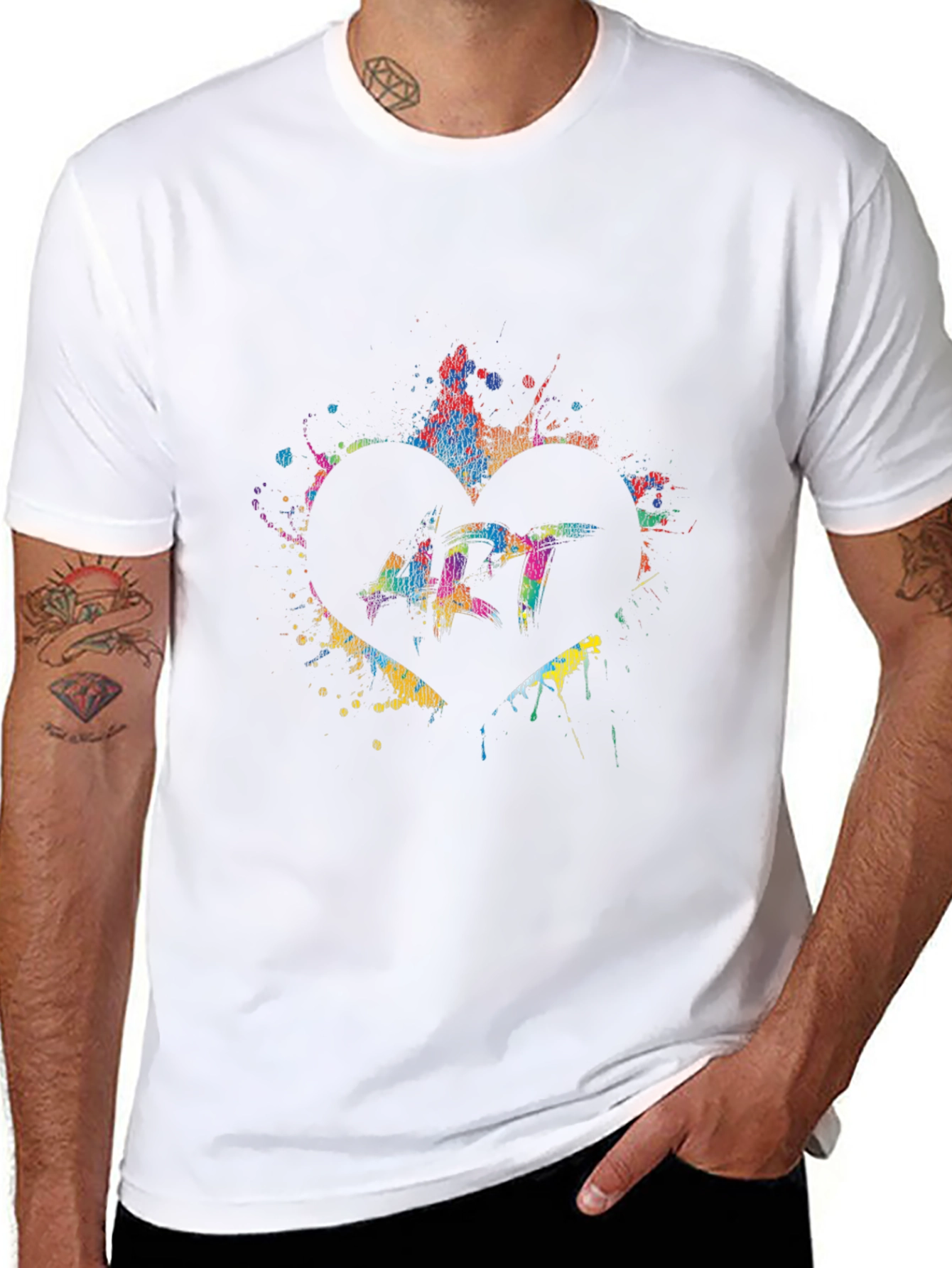 Art Heart Splatter Graphic Black T-Shirt