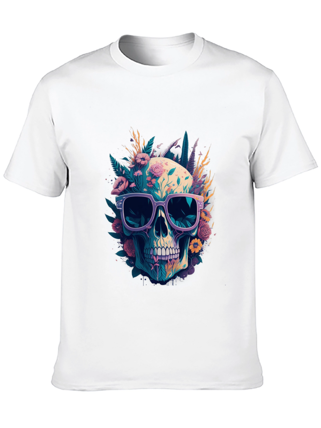 Floral Skull T-Shirt with Sunglasses - Unique Design