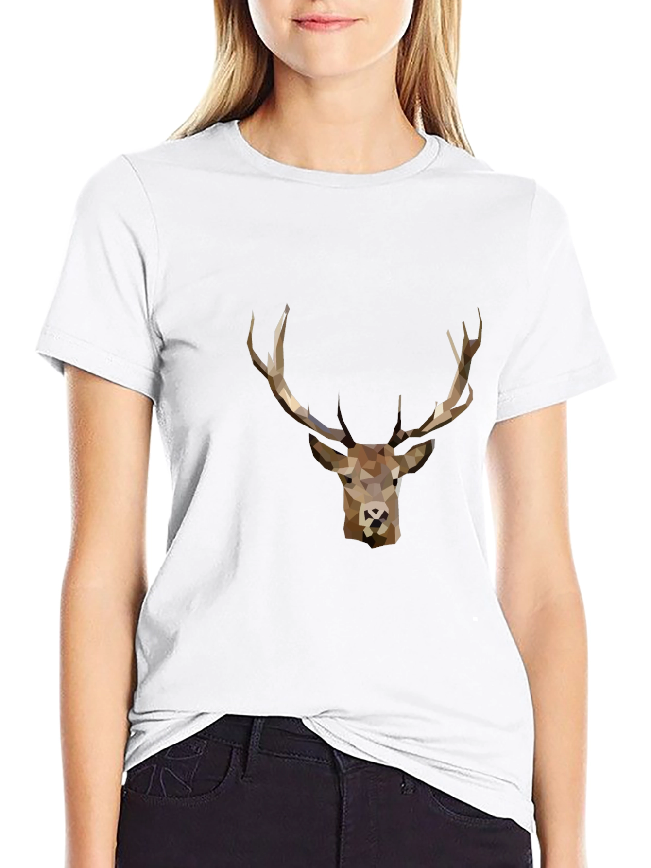 Geometric Deer Graphic Tee - Black