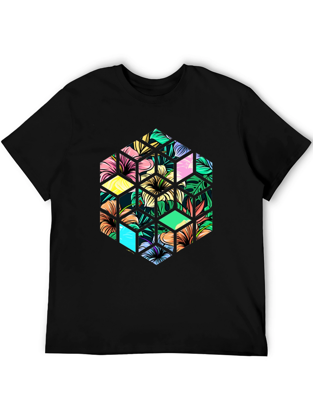 Tropical Floral Hexagon Graphic T-Shirt