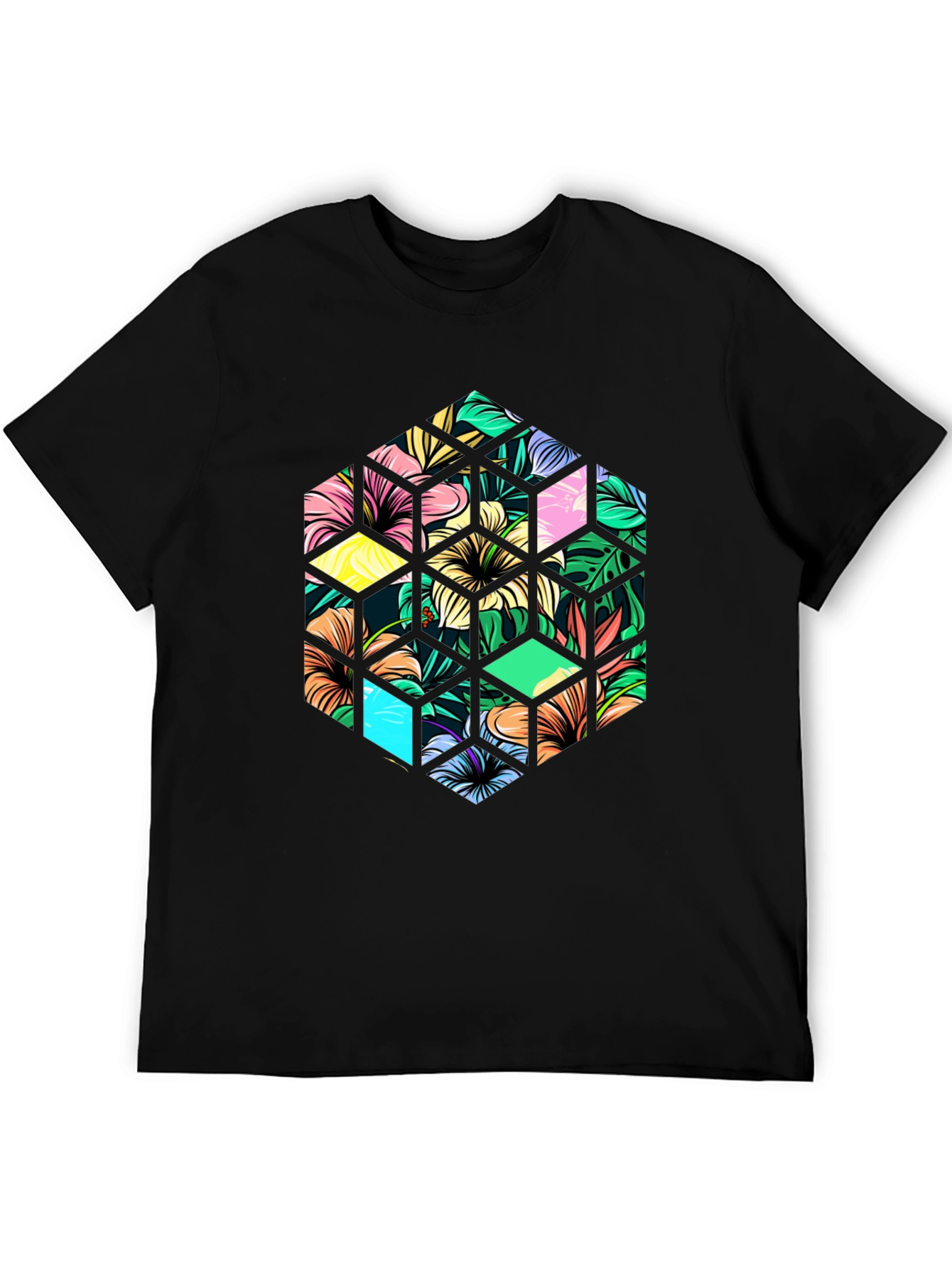 Tropical Floral Hexagon Graphic T-Shirt