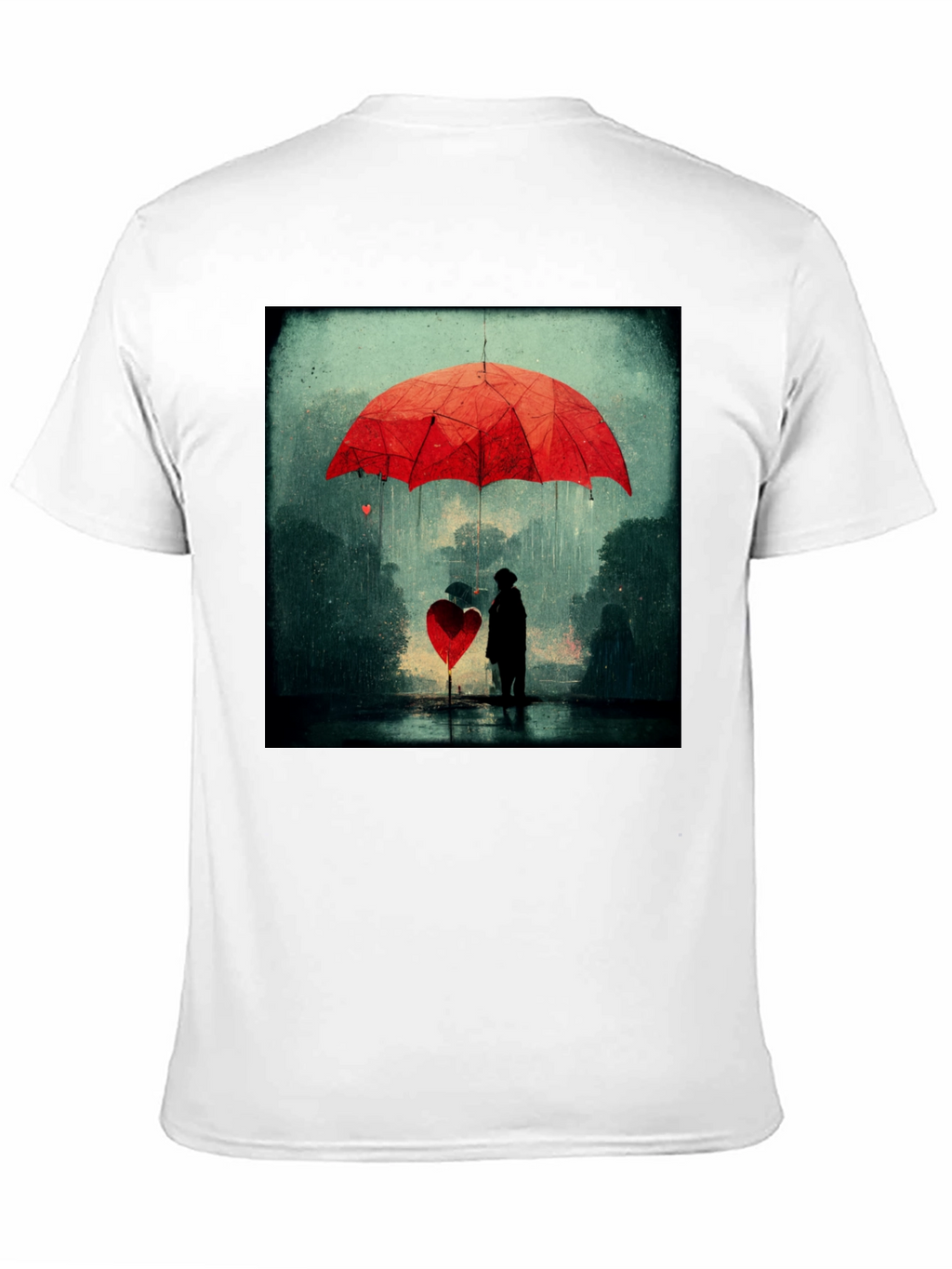 Heart Umbrella Graphic Tee - Artistic Black T-Shirt