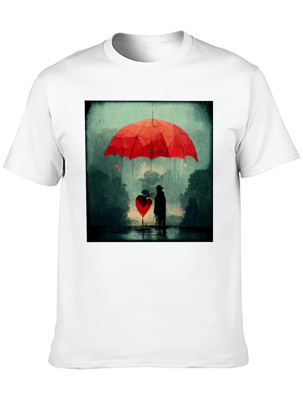 Heart Umbrella Graphic Tee - Artistic Black T-Shirt