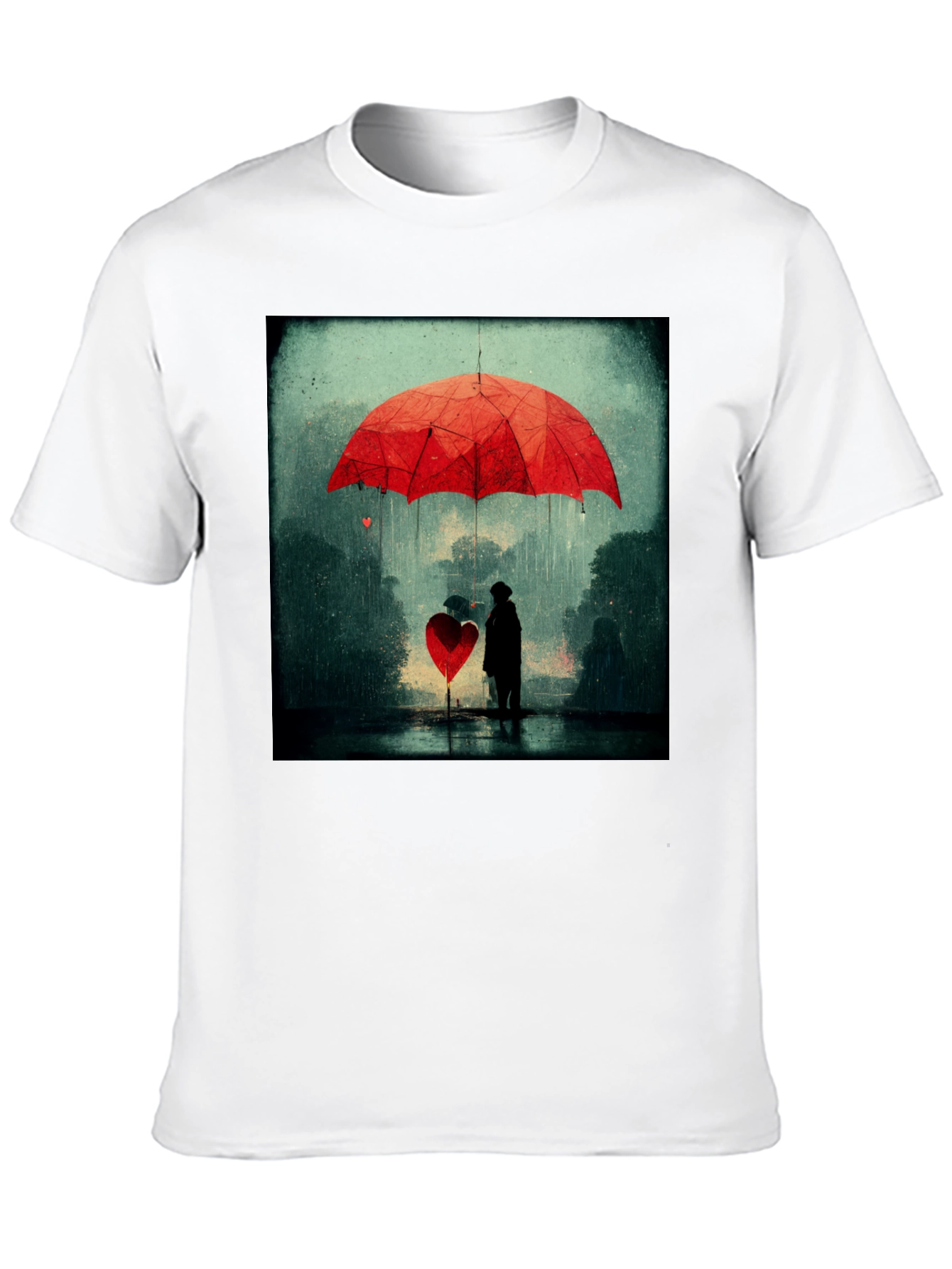 Heart Umbrella Graphic Tee - Artistic Black T-Shirt