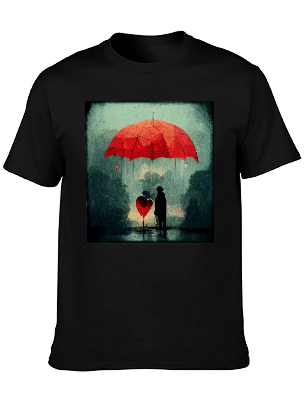 Heart Umbrella Graphic Tee - Artistic Black T-Shirt