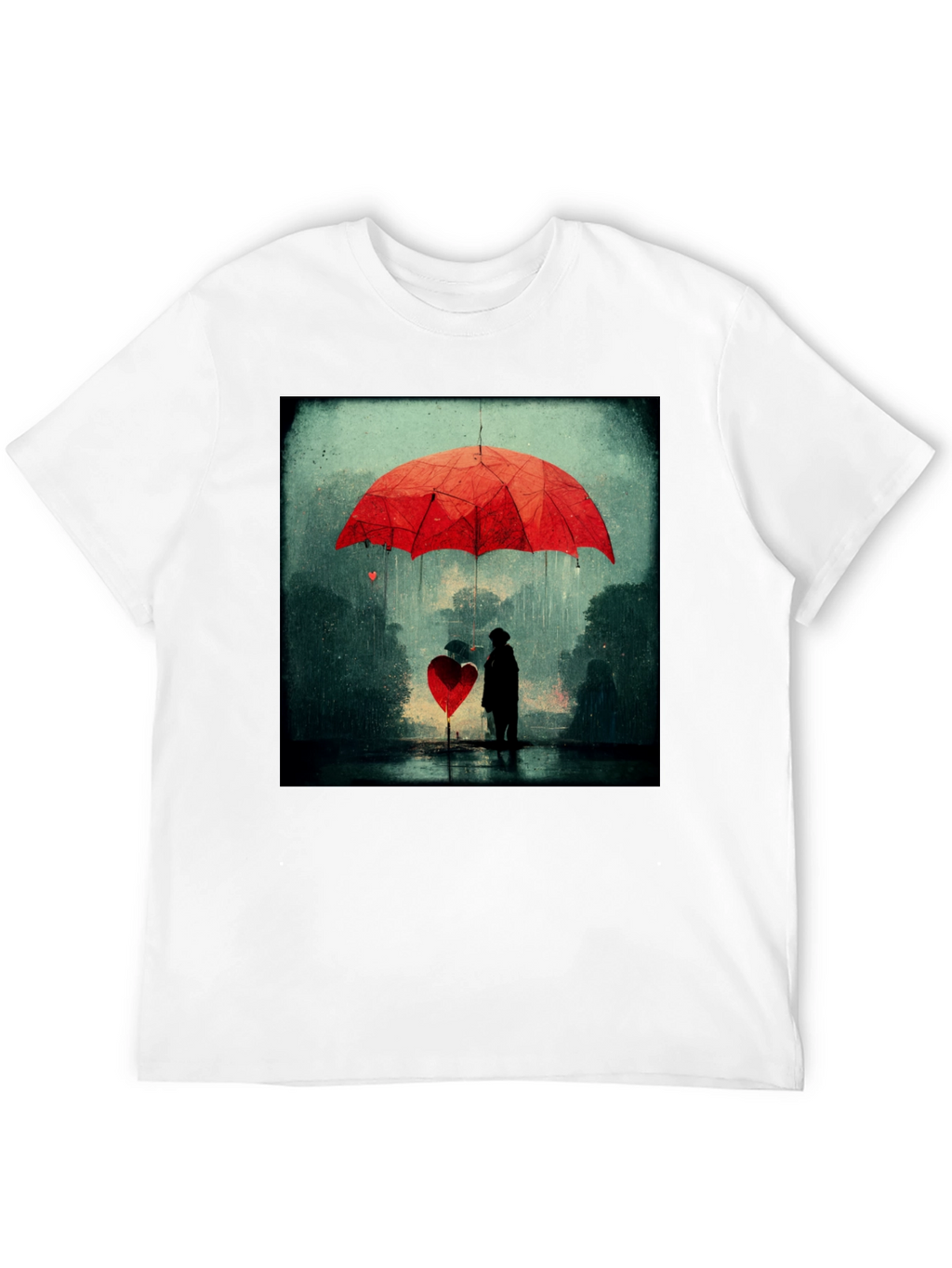 Heart Umbrella Graphic Tee - Artistic Black T-Shirt