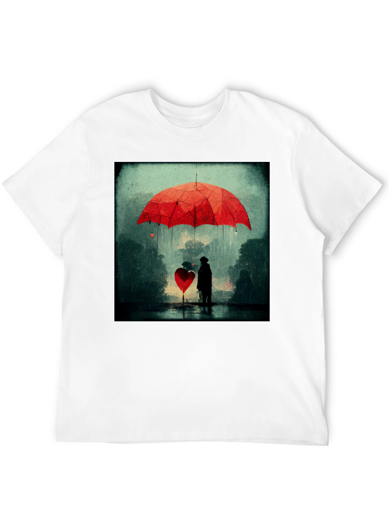 Heart Umbrella Graphic Tee - Artistic Black T-Shirt