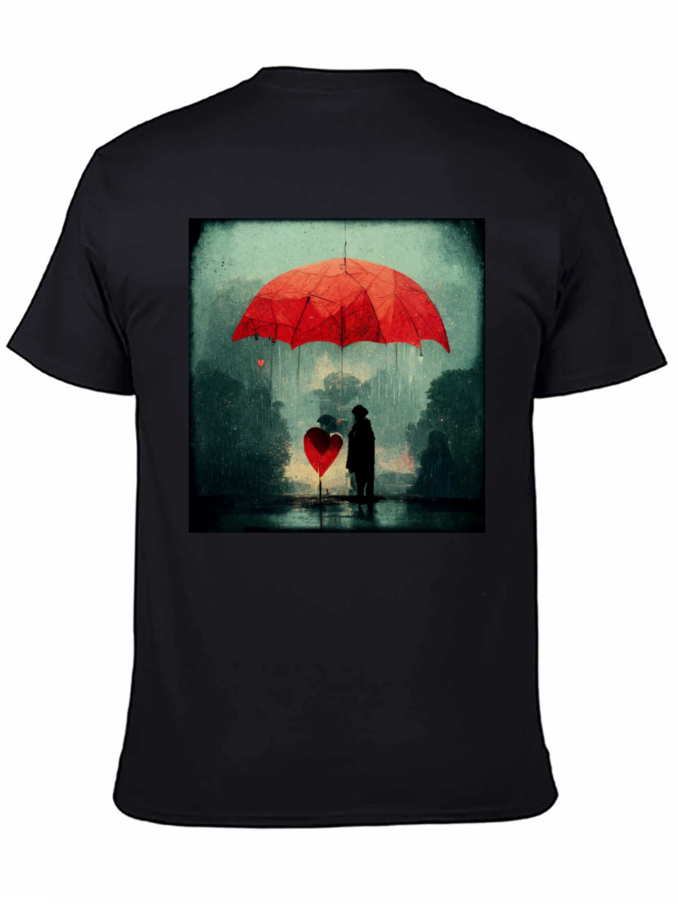 Heart Umbrella Graphic Tee - Artistic Black T-Shirt