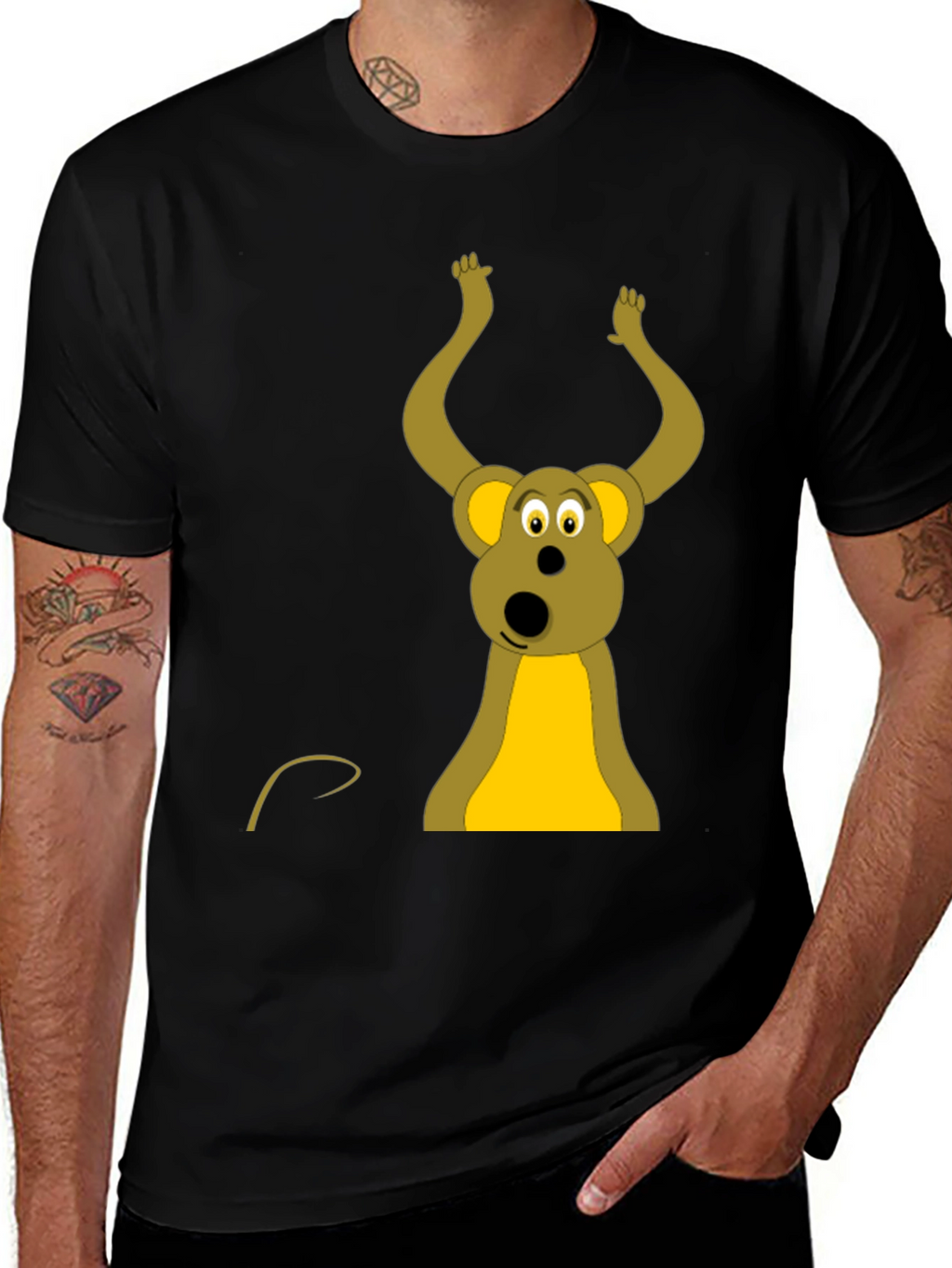 Funny Cartoon Mouse Black T-Shirt