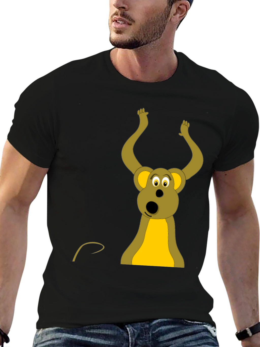 Funny Cartoon Mouse Black T-Shirt