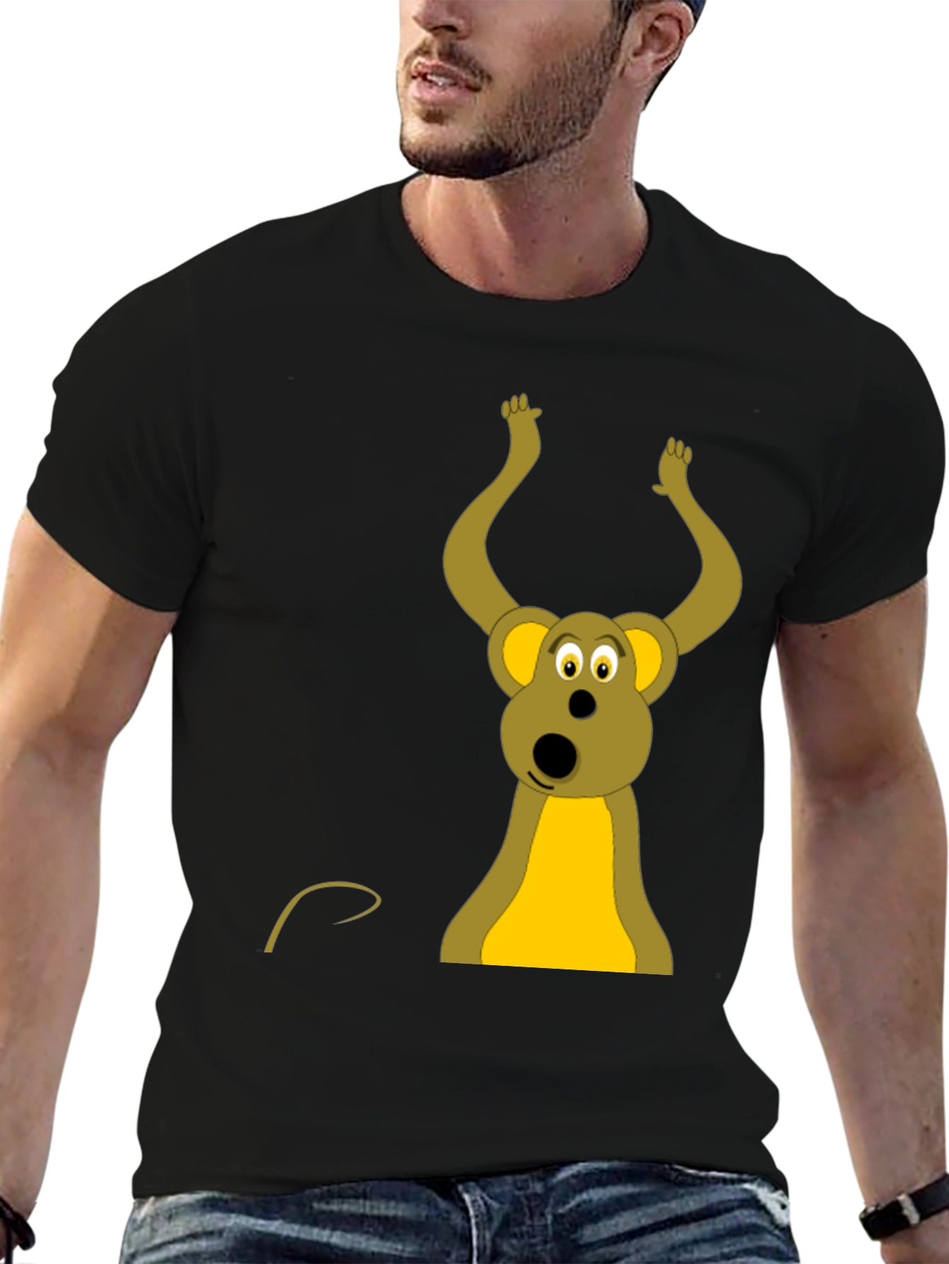 Funny Cartoon Mouse Black T-Shirt