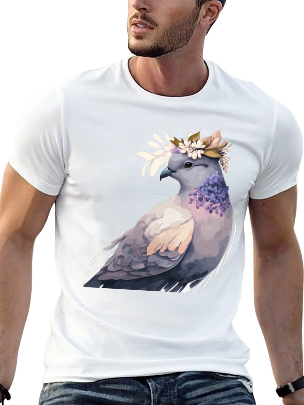 Dove with Flower Crown T-Shirt - Black