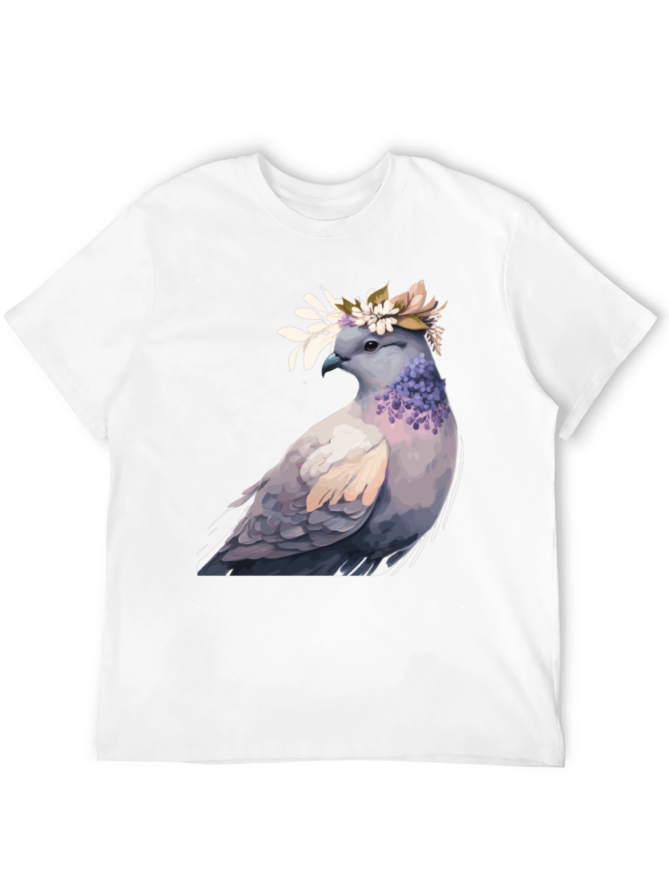 Dove with Flower Crown T-Shirt - Black